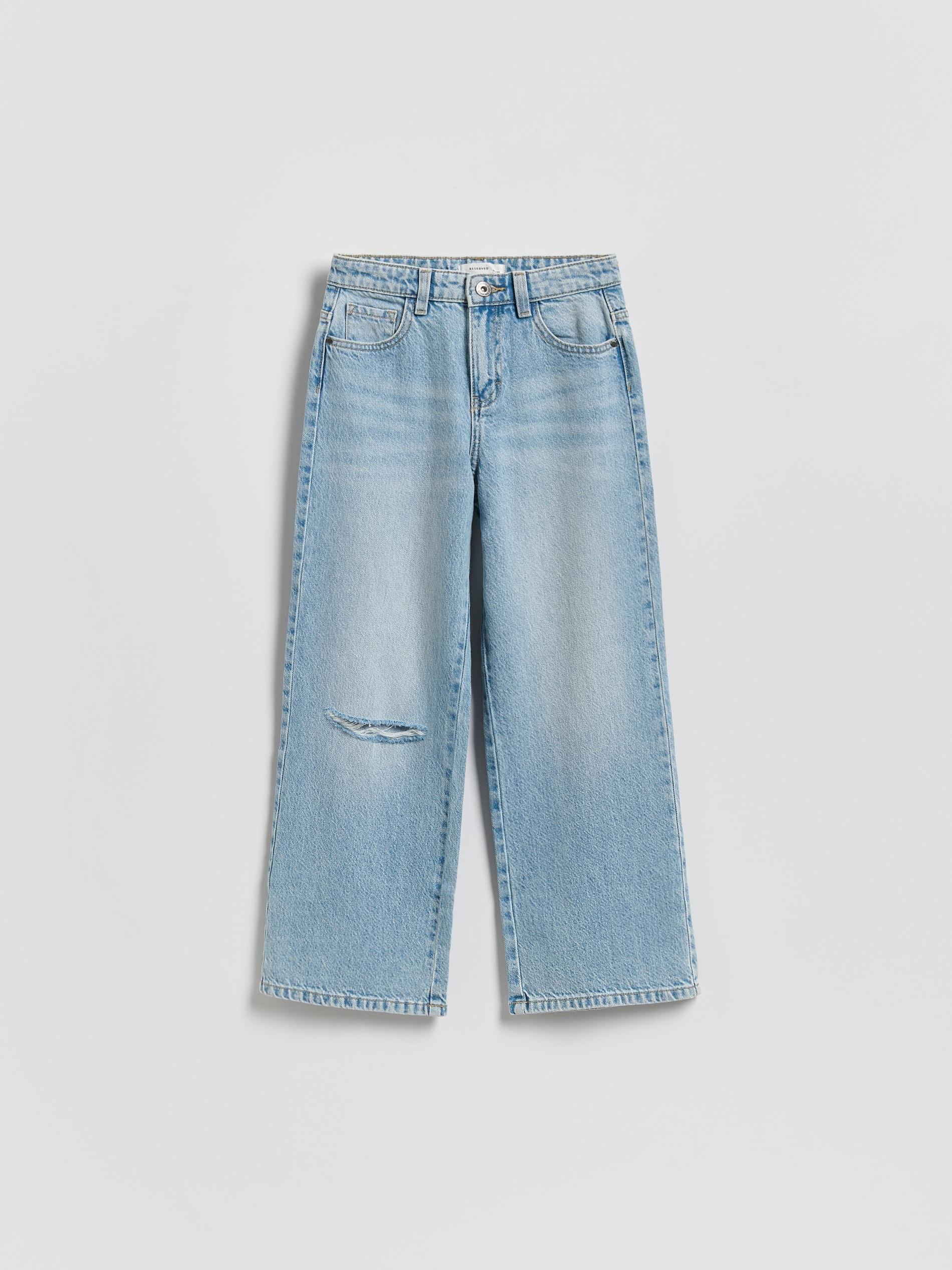 Blue Distressed Wide-Leg Jeans, Blue, large image number 0