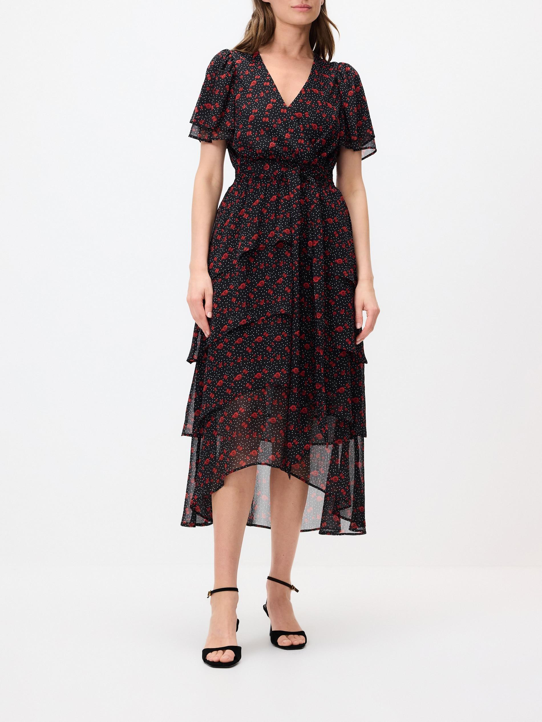 Black Patterned Midi Dress, Black, large image number 0