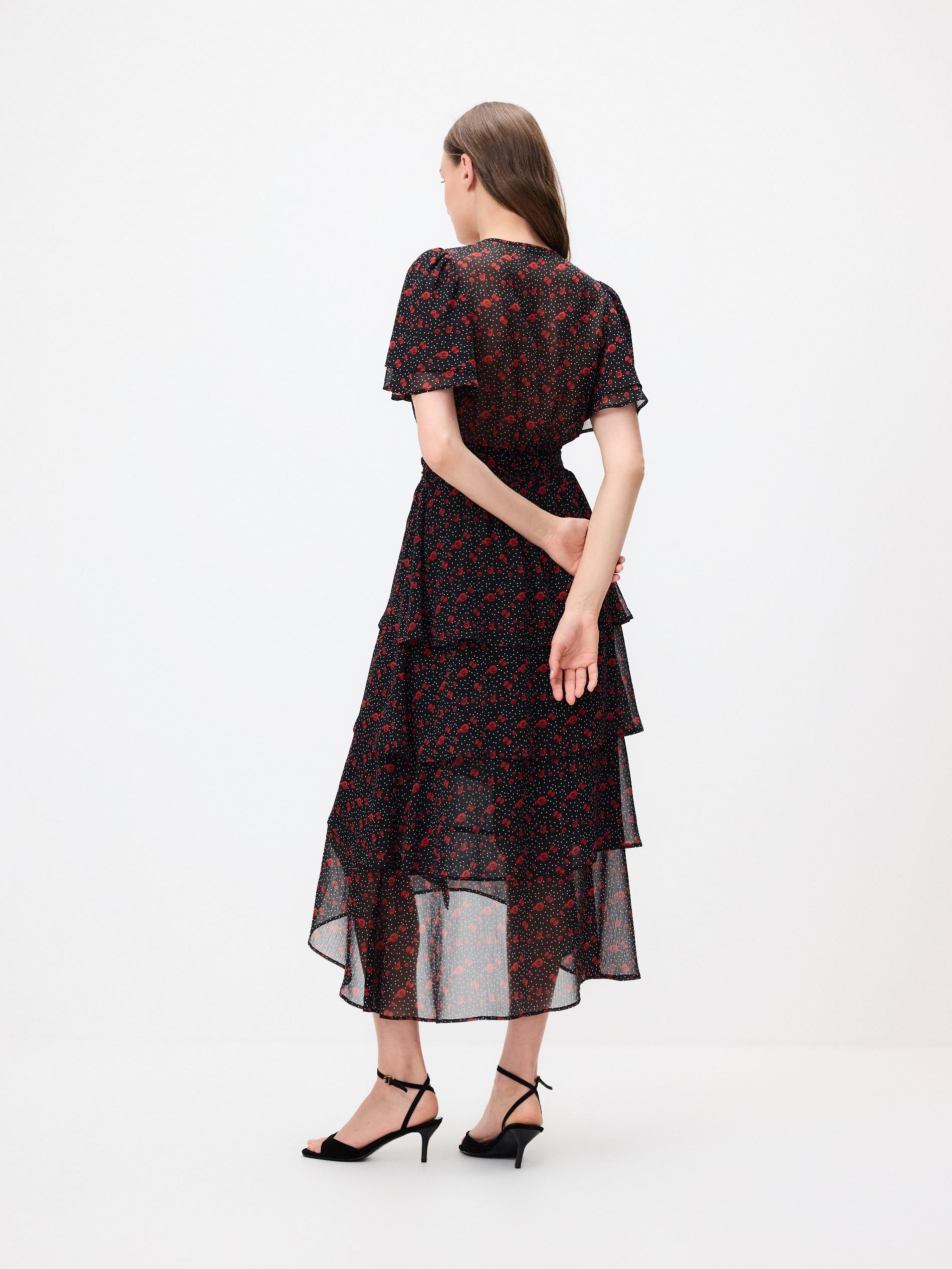 Black Patterned Midi Dress, Black, large image number 2