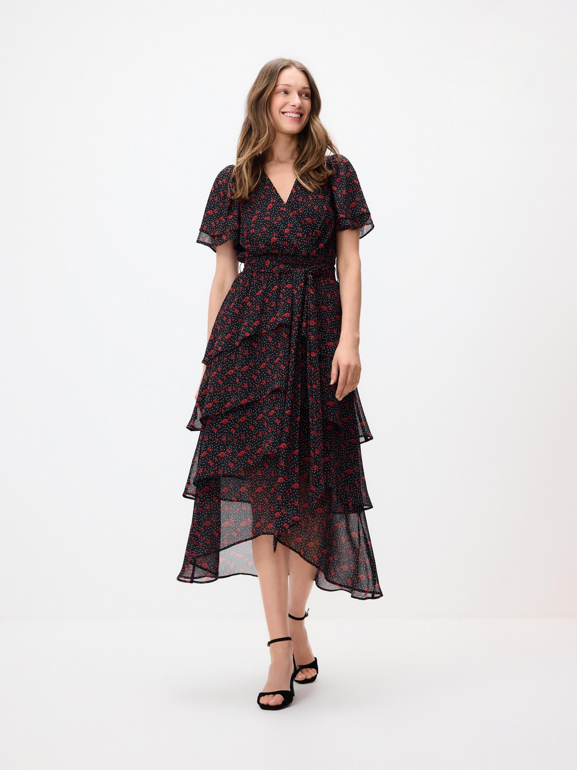Black Patterned Midi Dress, Black, large image number 3