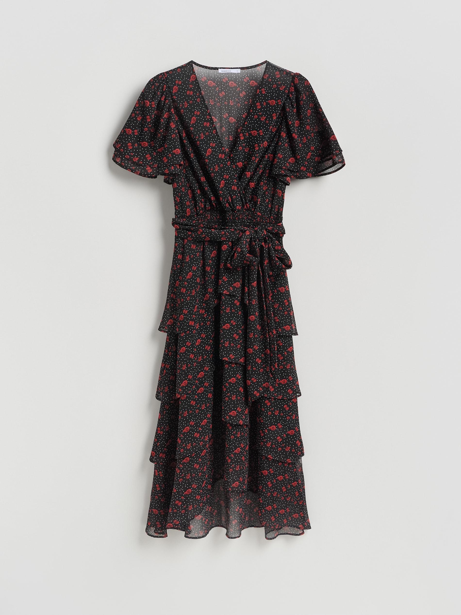 Black Patterned Midi Dress, Black, large image number 4
