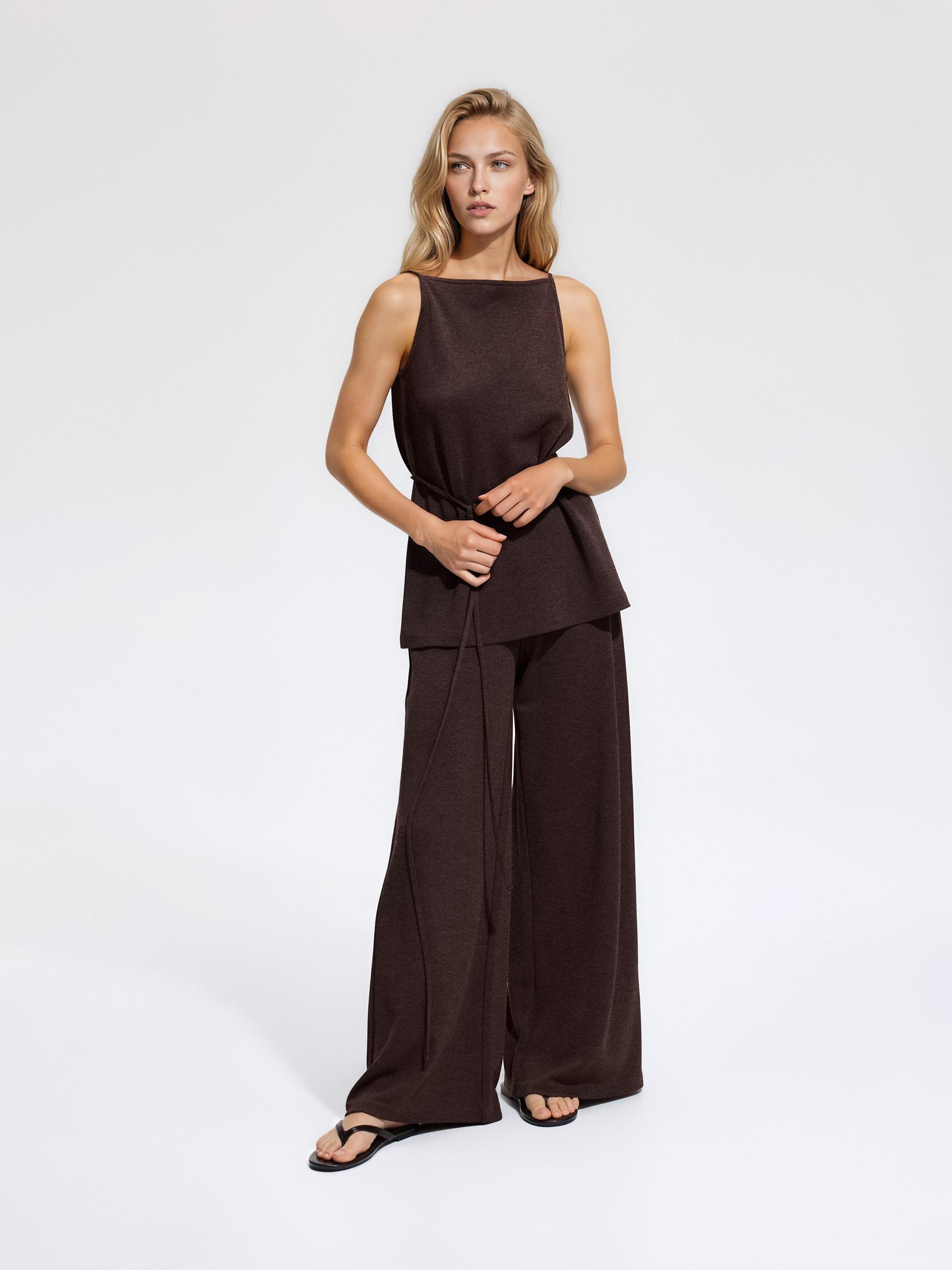 Brown Top With Tie Detail, Brown, medium