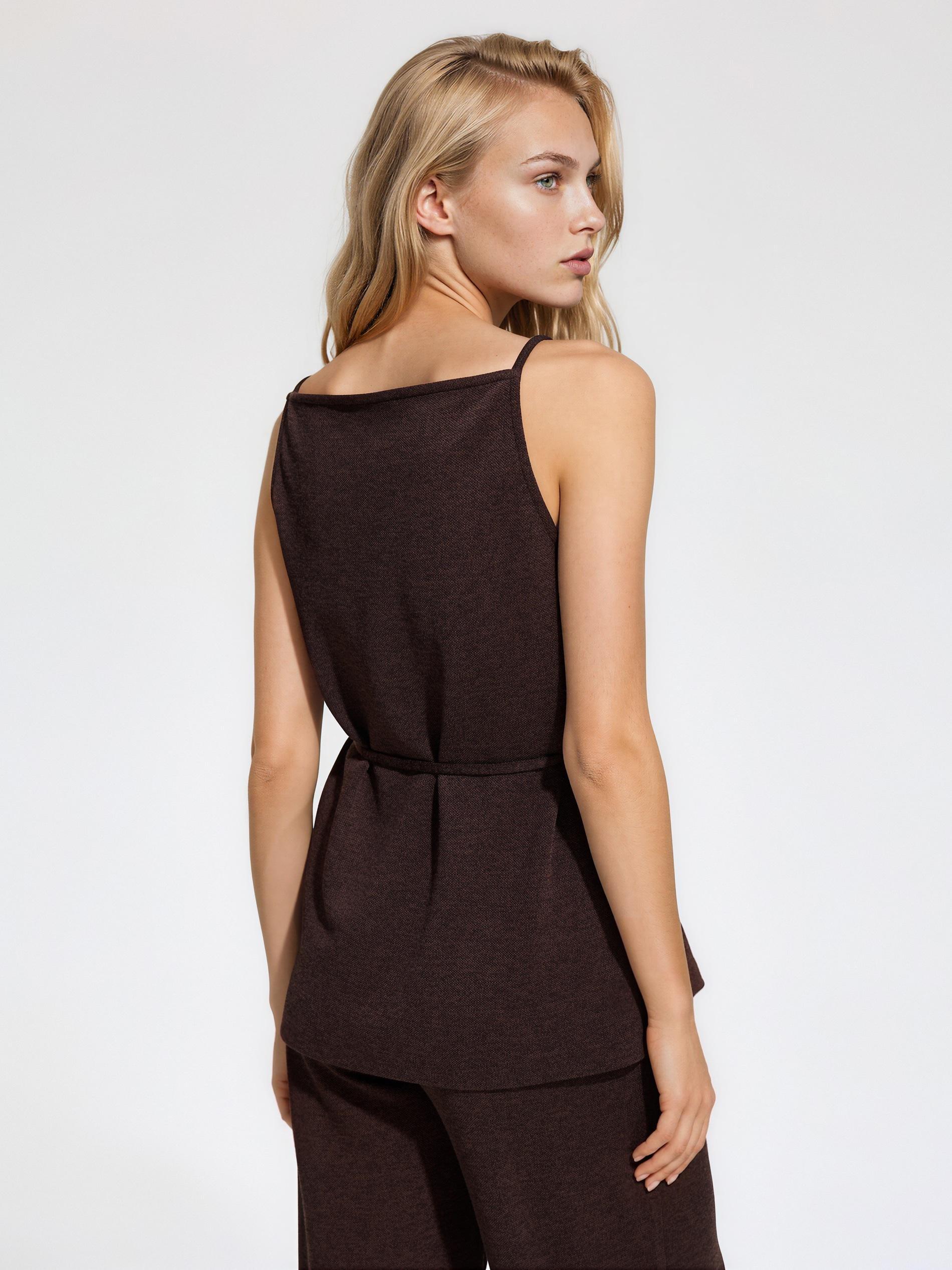 Brown Top With Tie Detail, Brown, medium