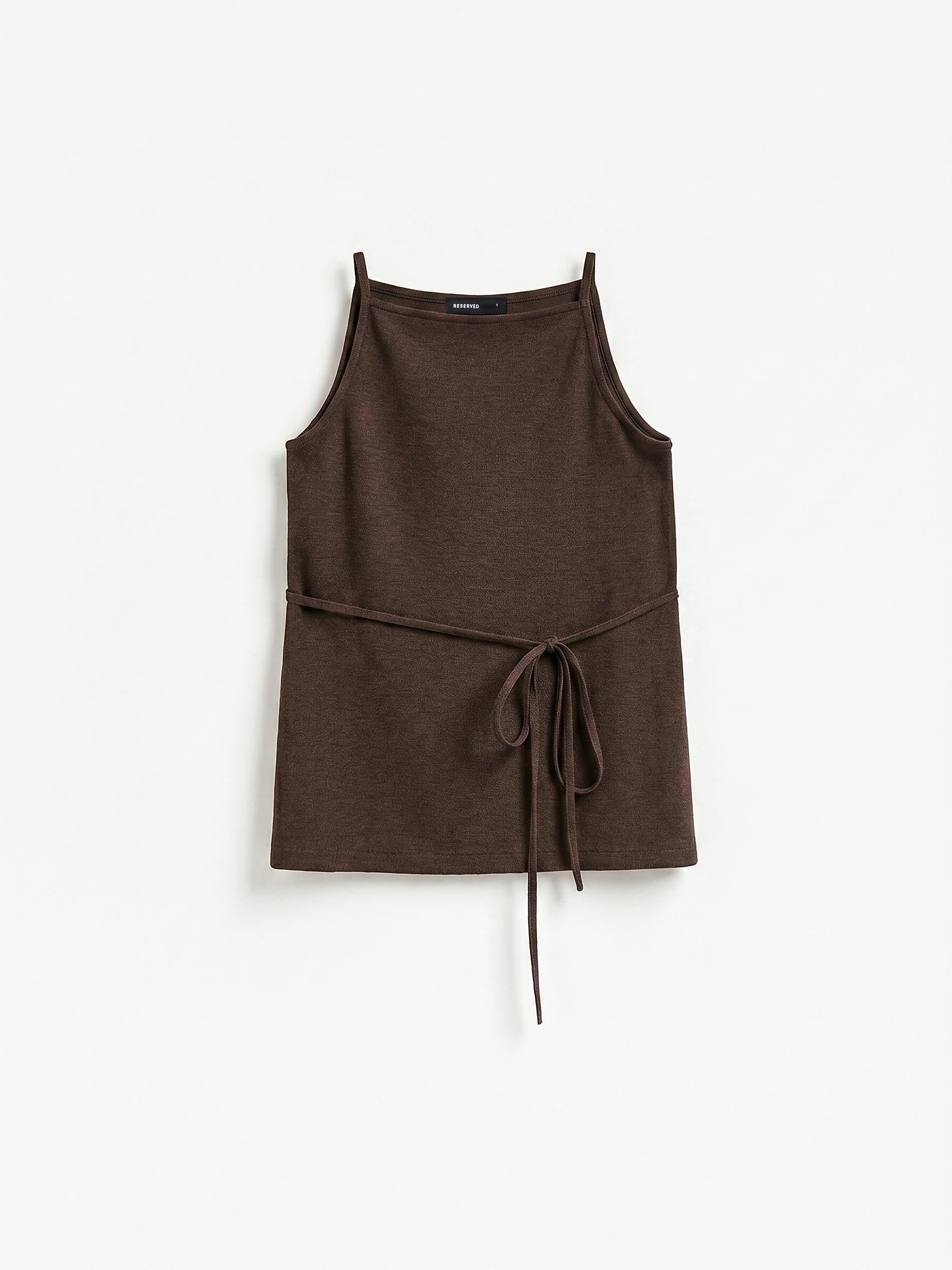 Brown Top With Tie Detail, Brown, large image number 3