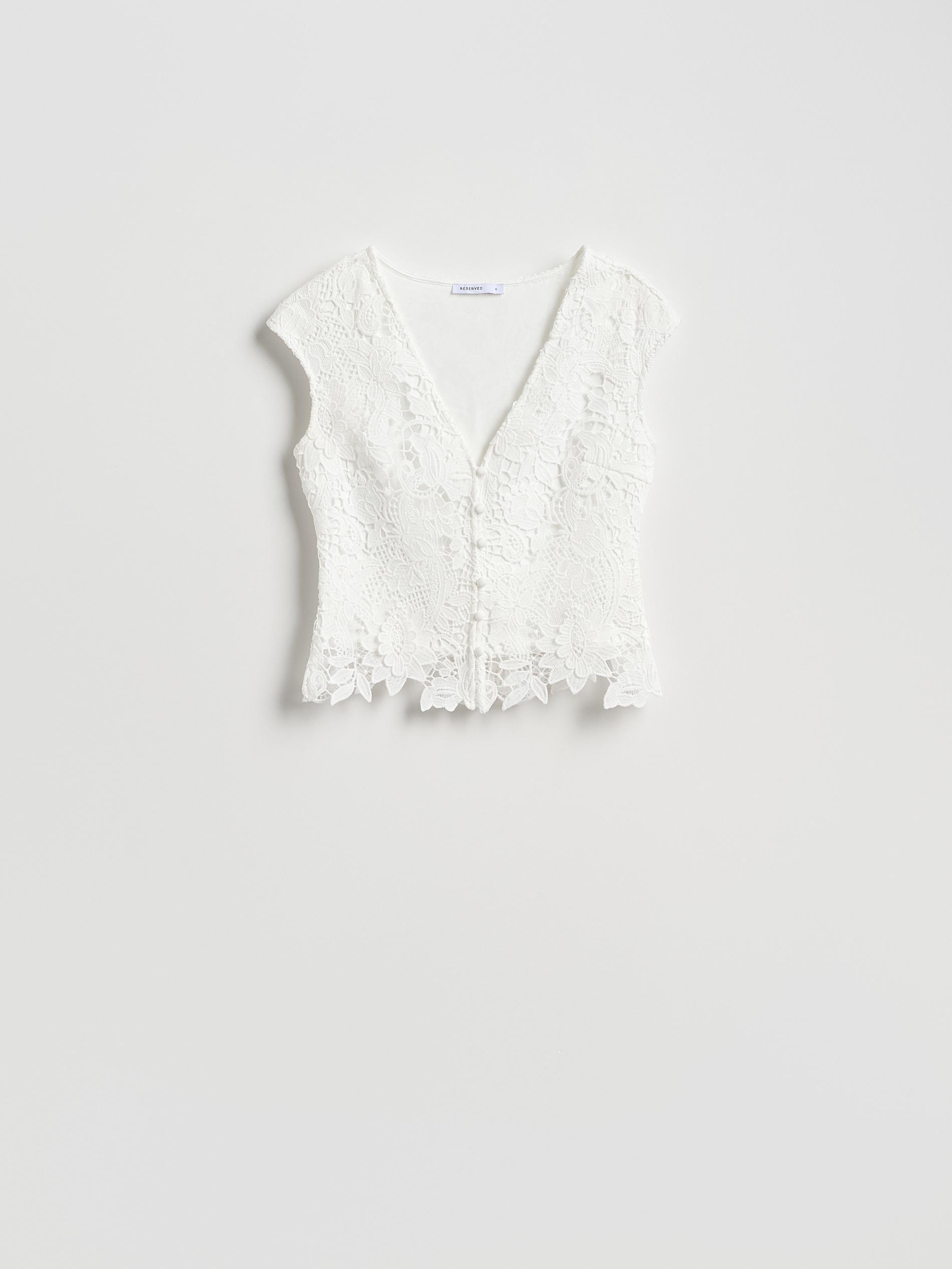 White Openwork Top, White, large image number 4