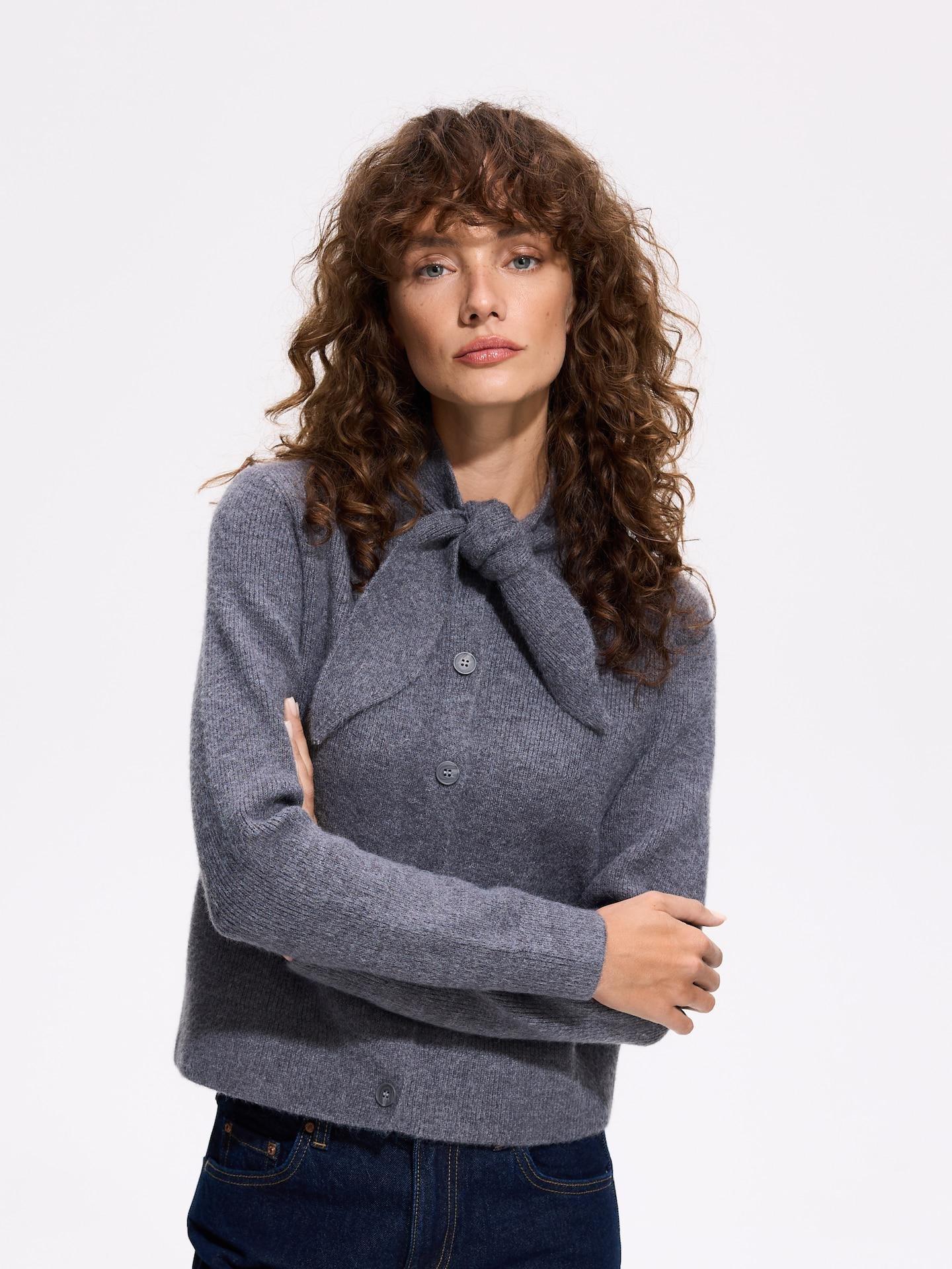 Grey Cardigan With Tie Detail, Grey, medium