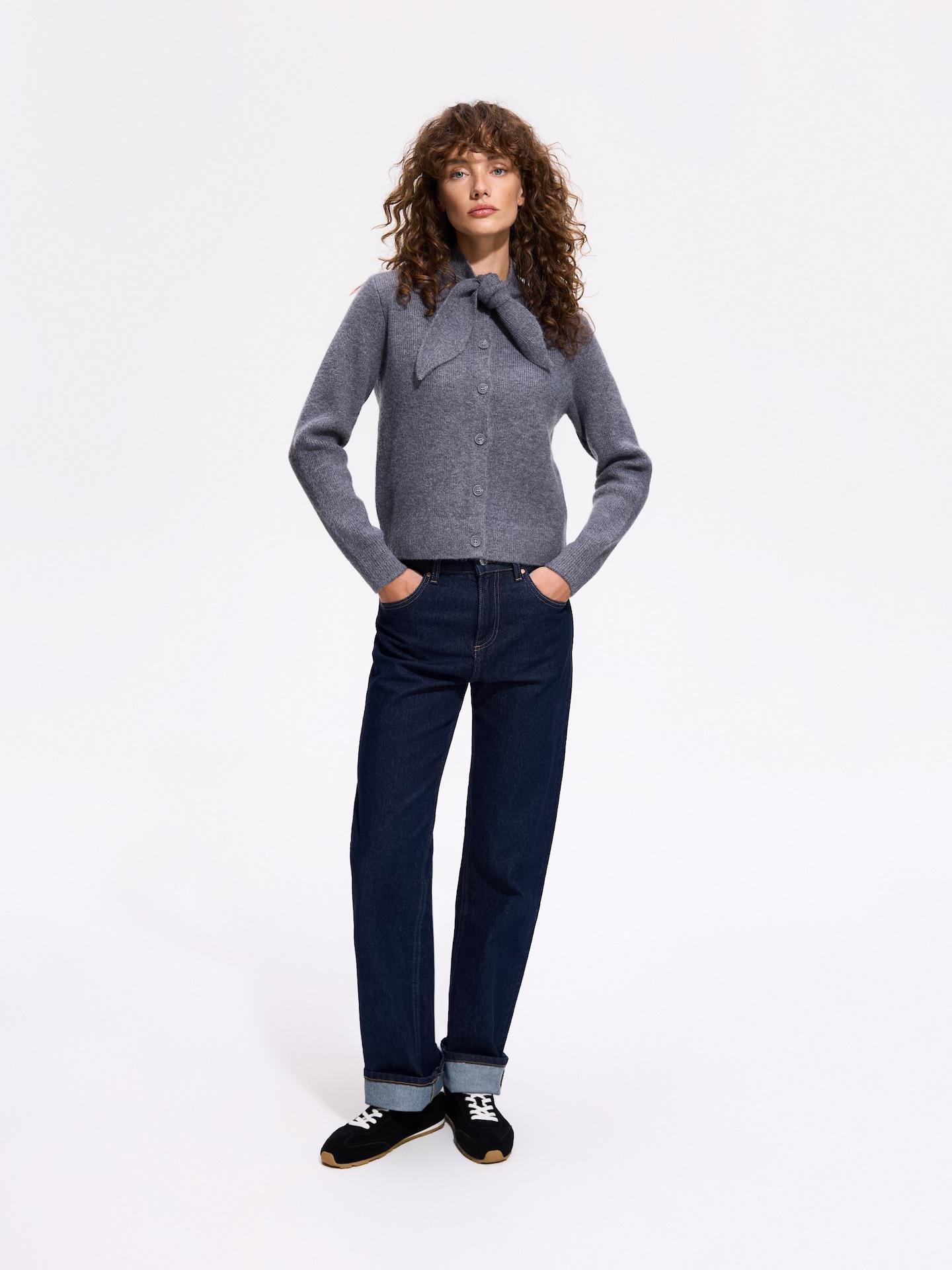 Grey Cardigan With Tie Detail, Grey, large image number 1