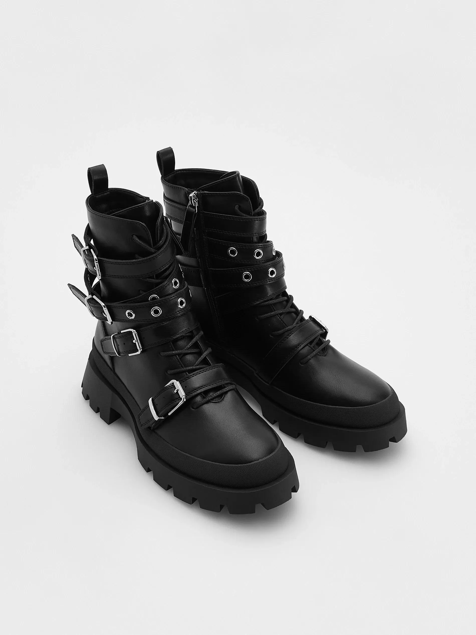 Black Ankle Boots With Decorative Straps, , large image number 1