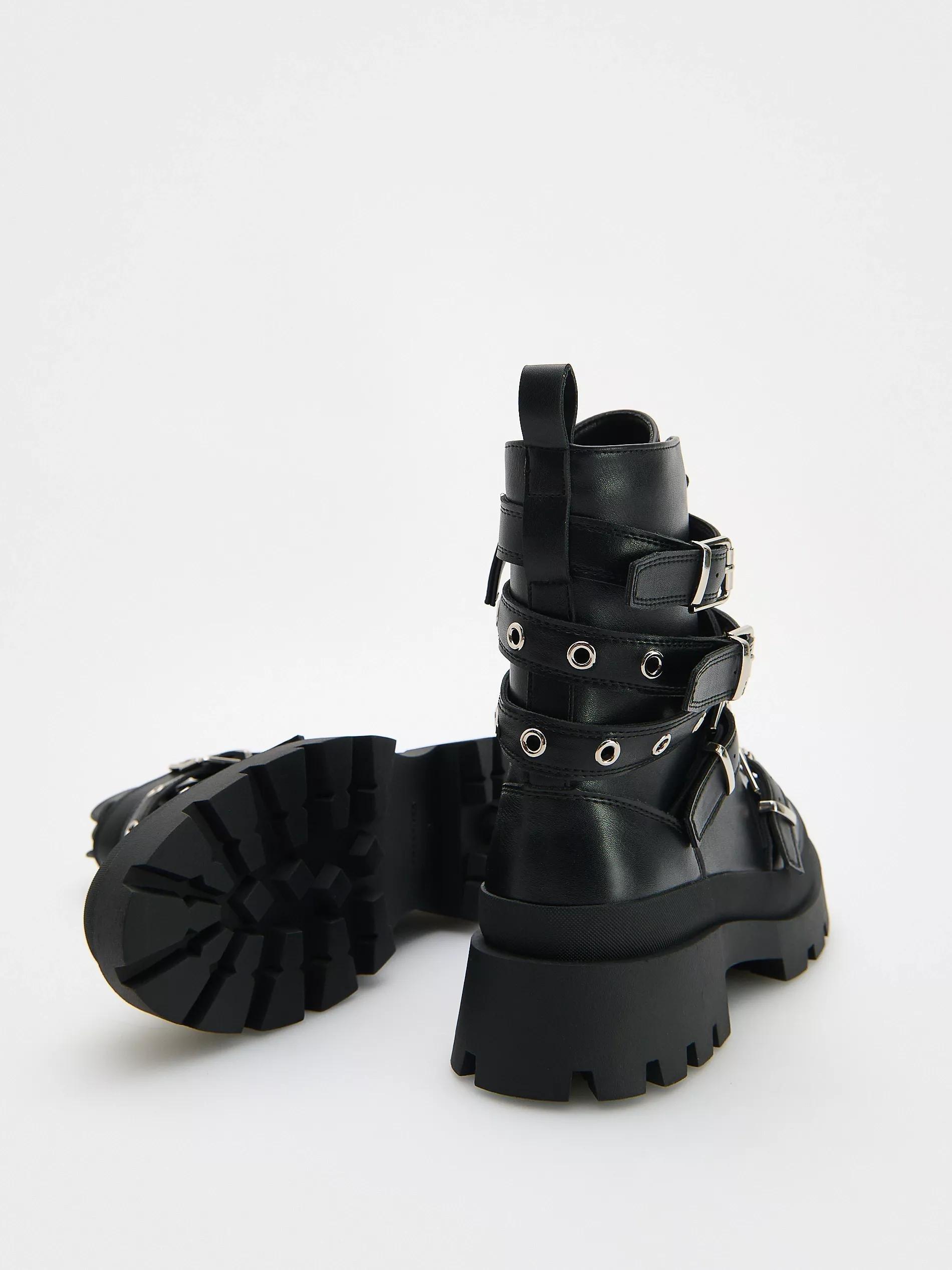 Black Ankle Boots With Decorative Straps, , large image number 2