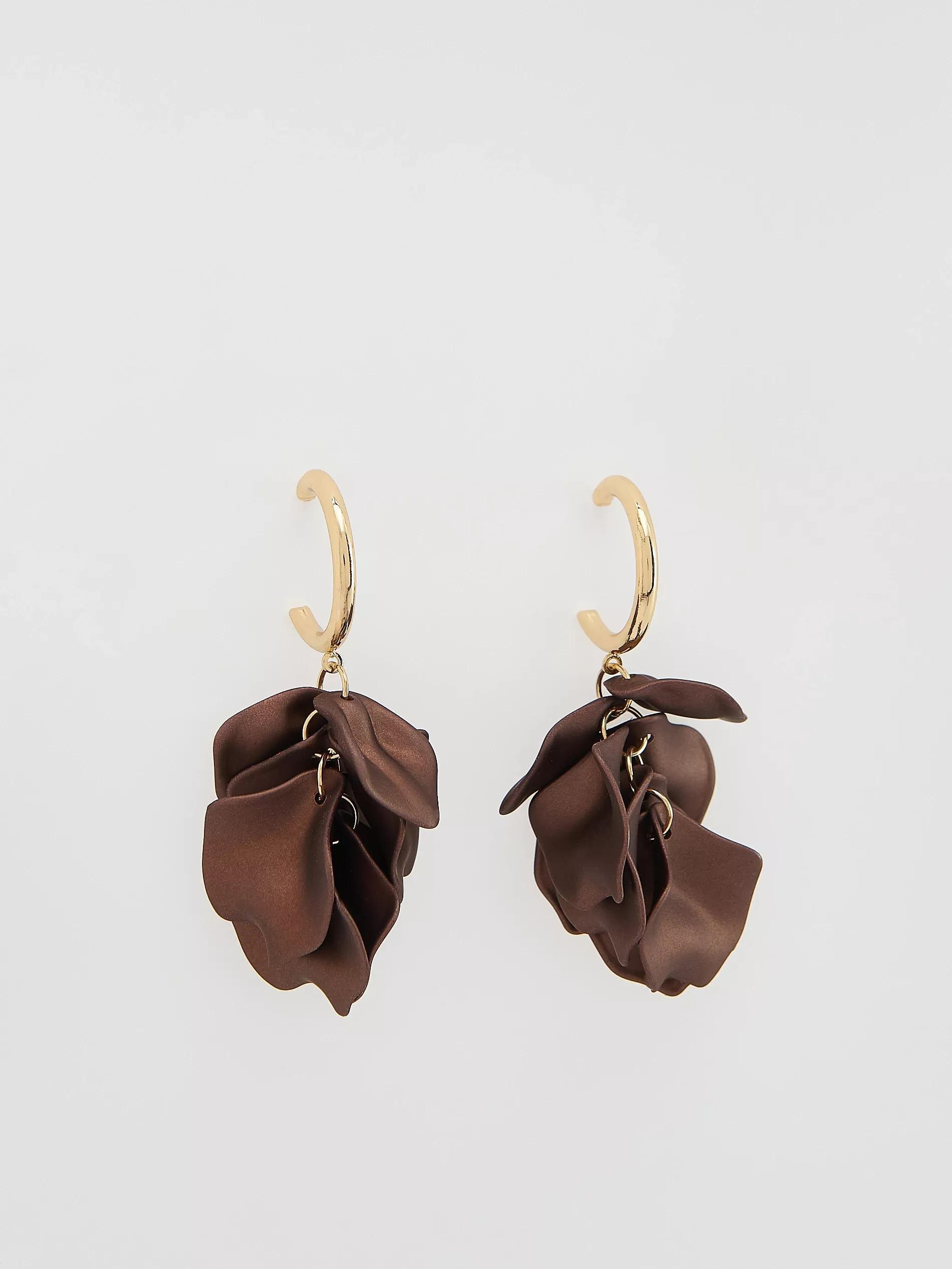 DARK BROWN Hoop earrings with beads and pendants, Brown, medium