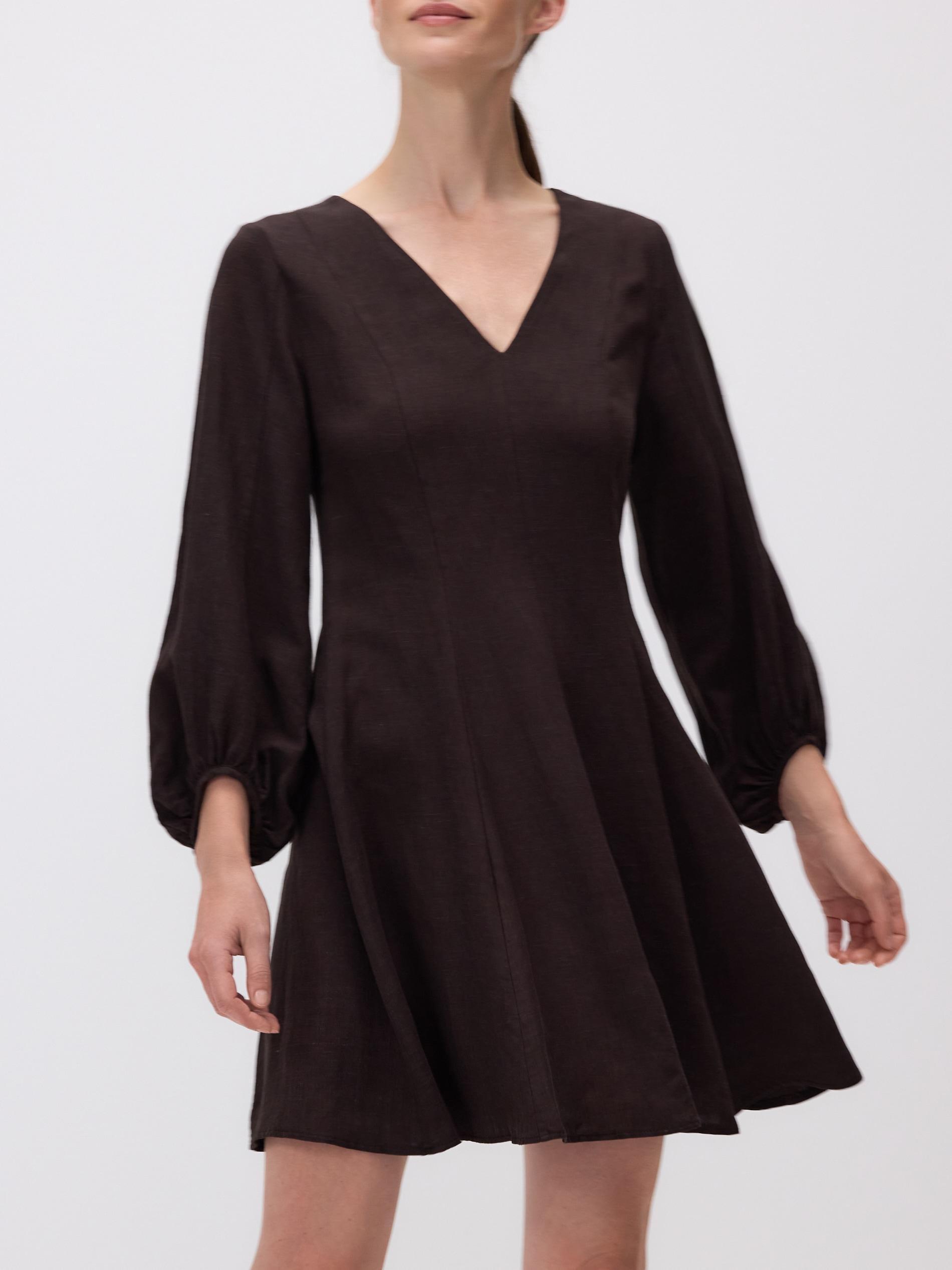 BROWN Mini dress with linen blend, Brown, medium