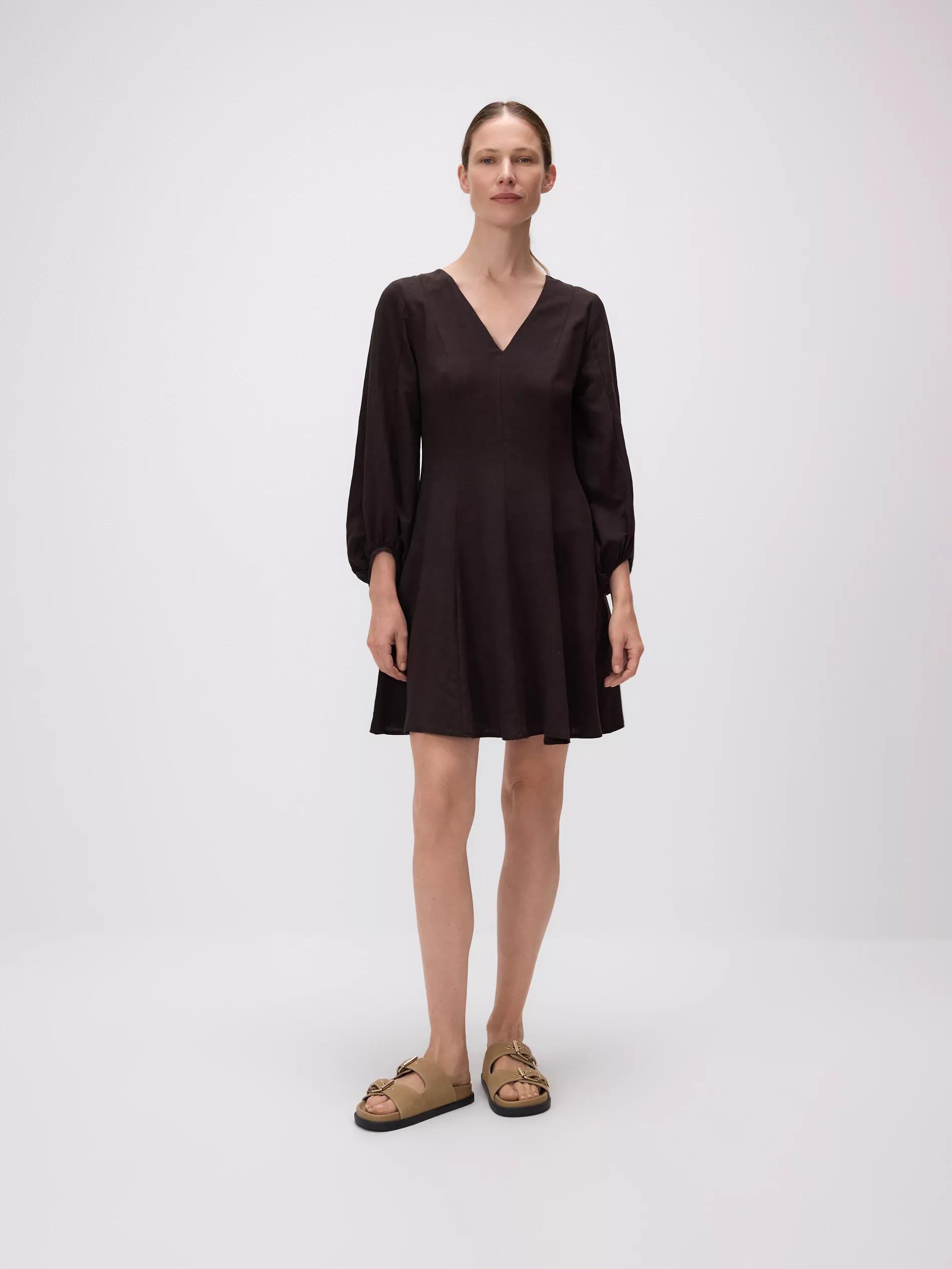 BROWN Mini dress with linen blend, , large image number 2