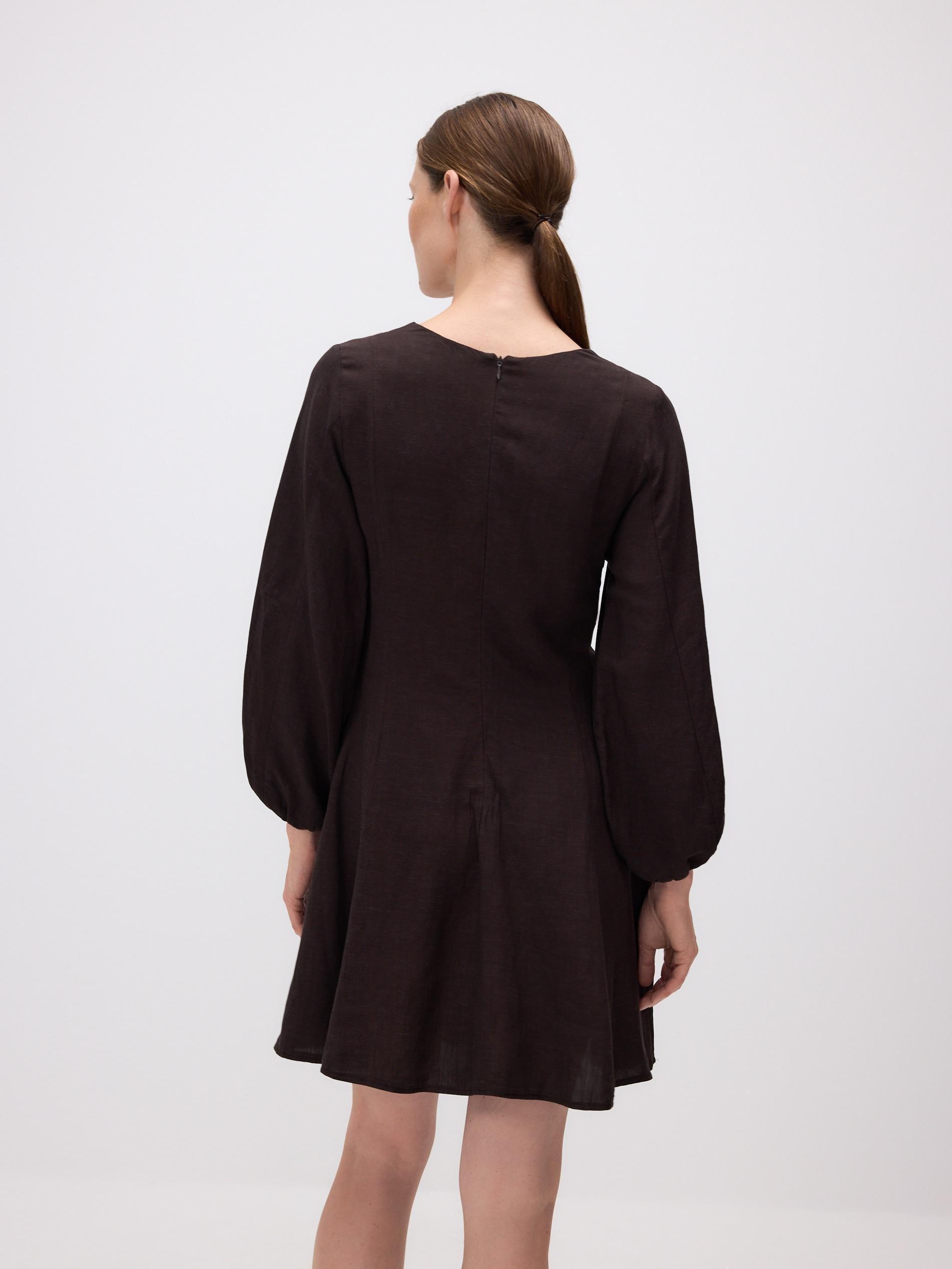 BROWN Mini dress with linen blend, Brown, large image number 3