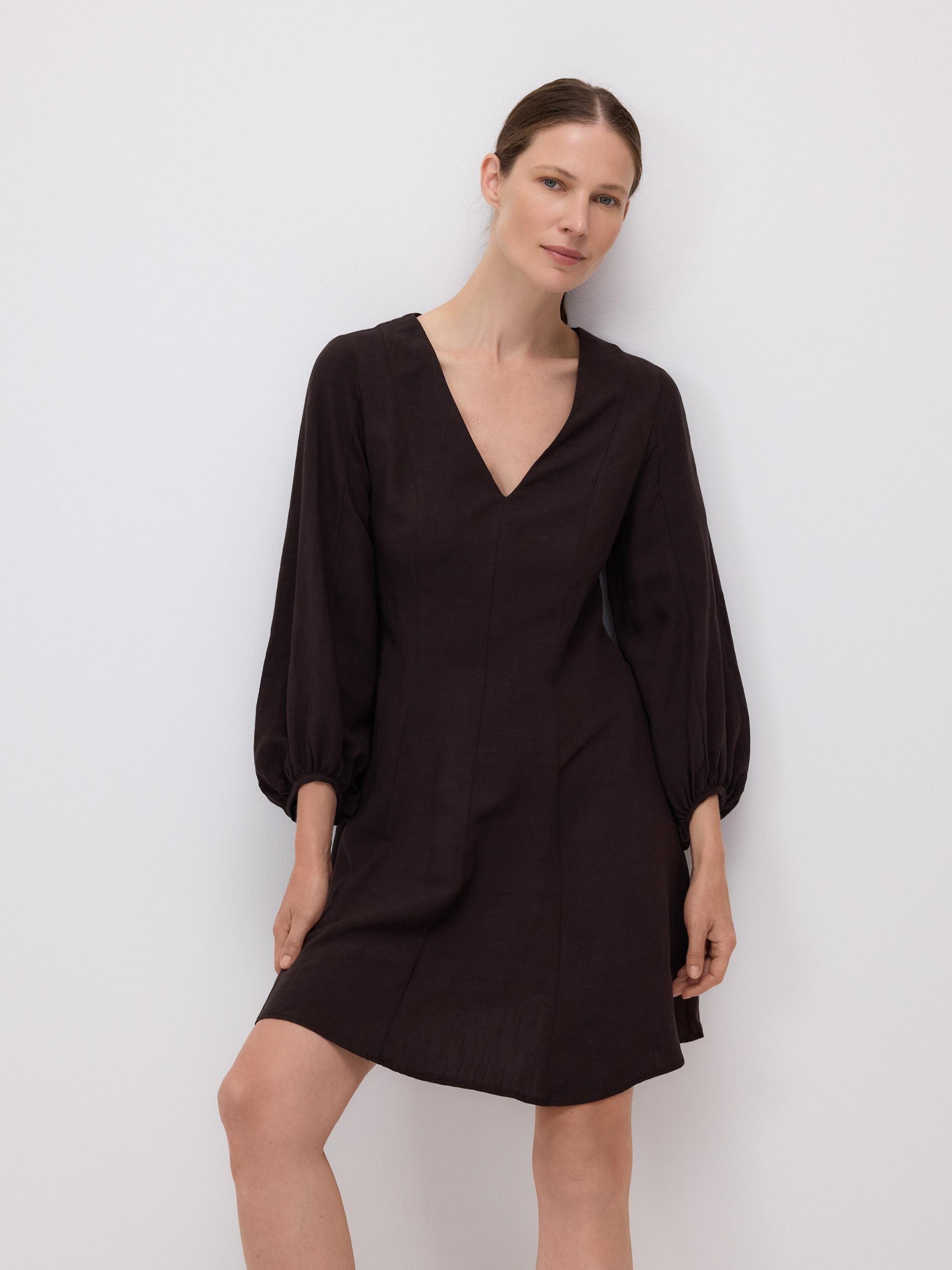 BROWN Mini dress with linen blend, Brown, large image number 4