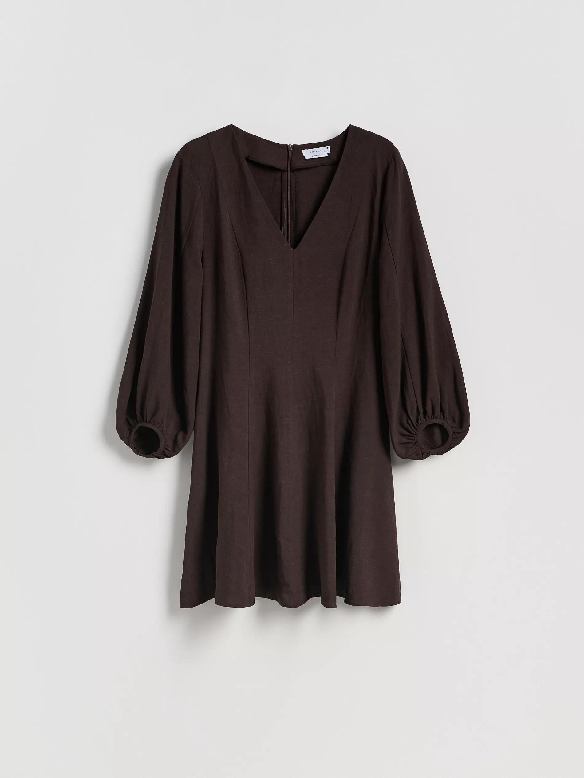 BROWN Mini dress with linen blend, Brown, large image number 5