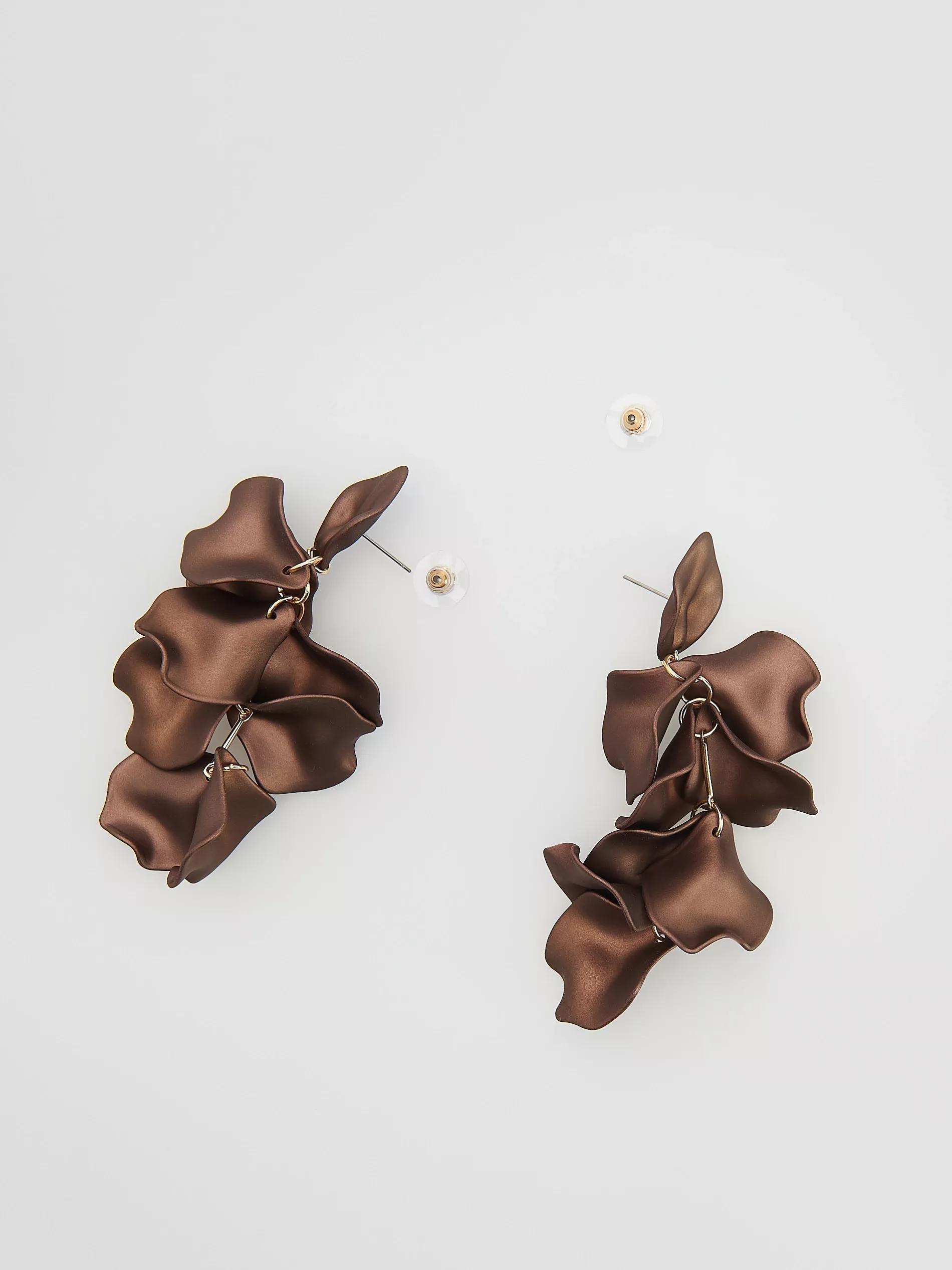 Brown Long Drop Earrings, Brown, large image number 1