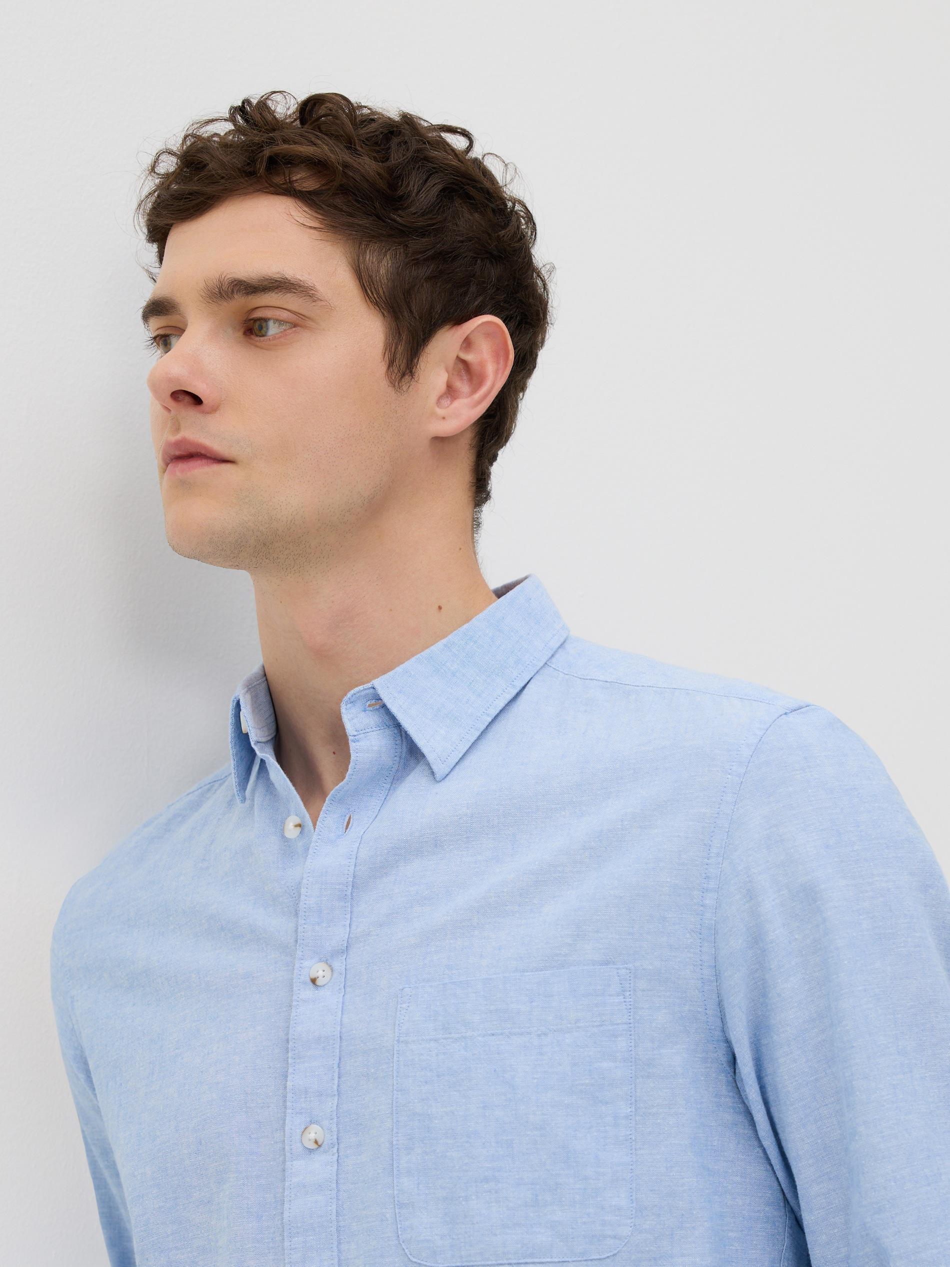 Blue Regular Fit Linen Rich Shirt, Blue, large image number 0