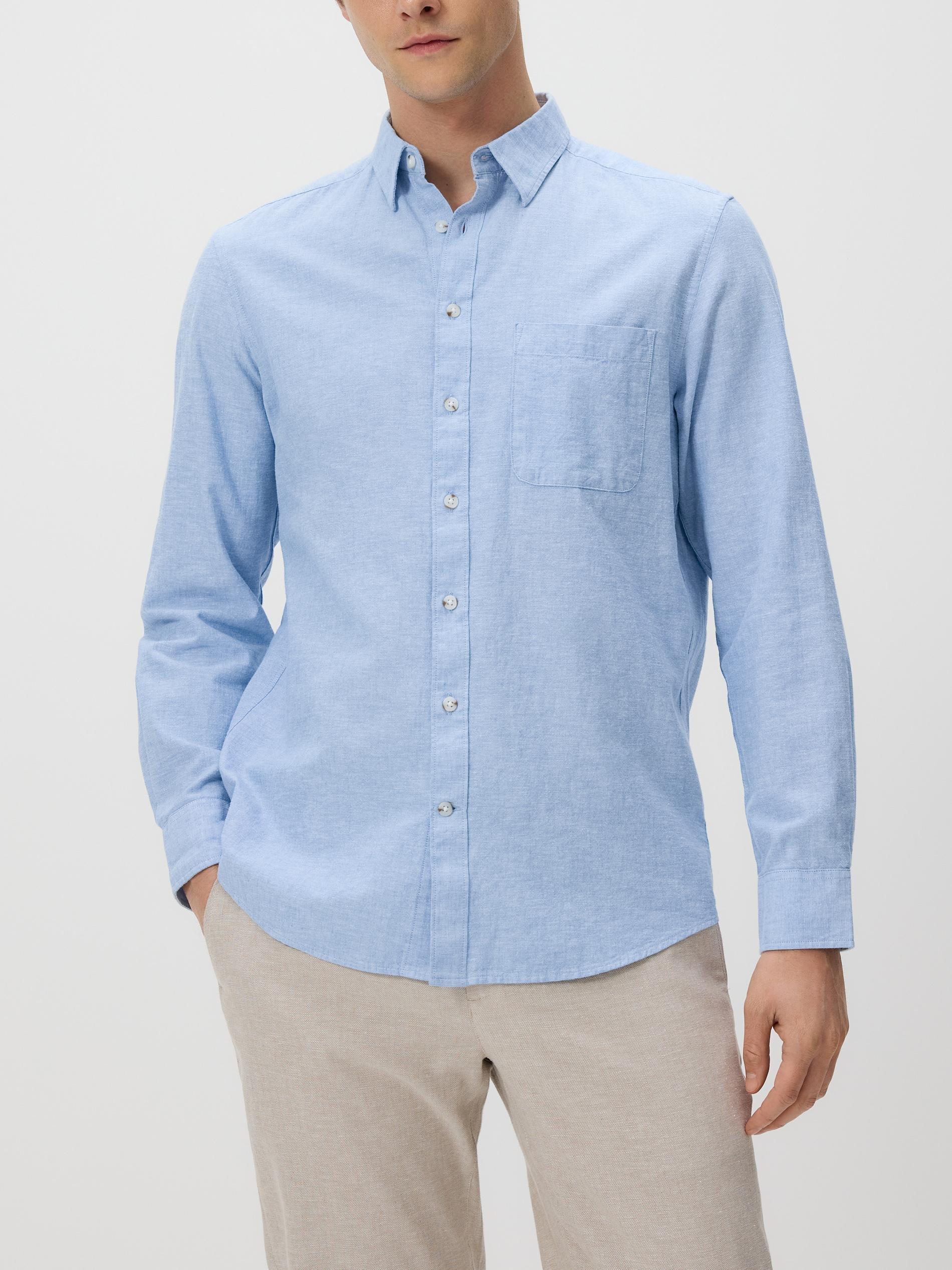 Blue Regular Fit Linen Rich Shirt, Blue, large image number 1