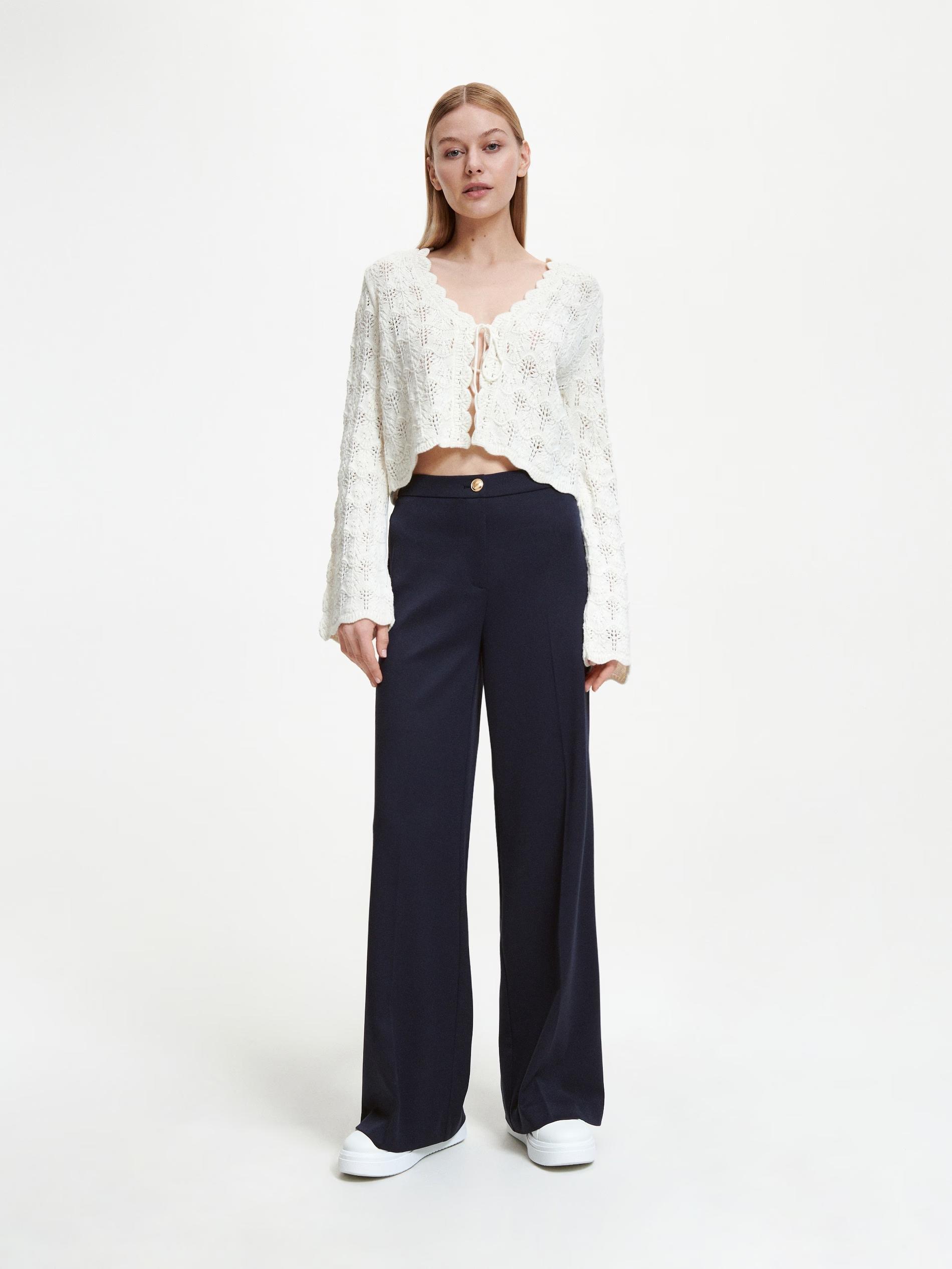 Navy Wide Leg Trousers, , large image number 0