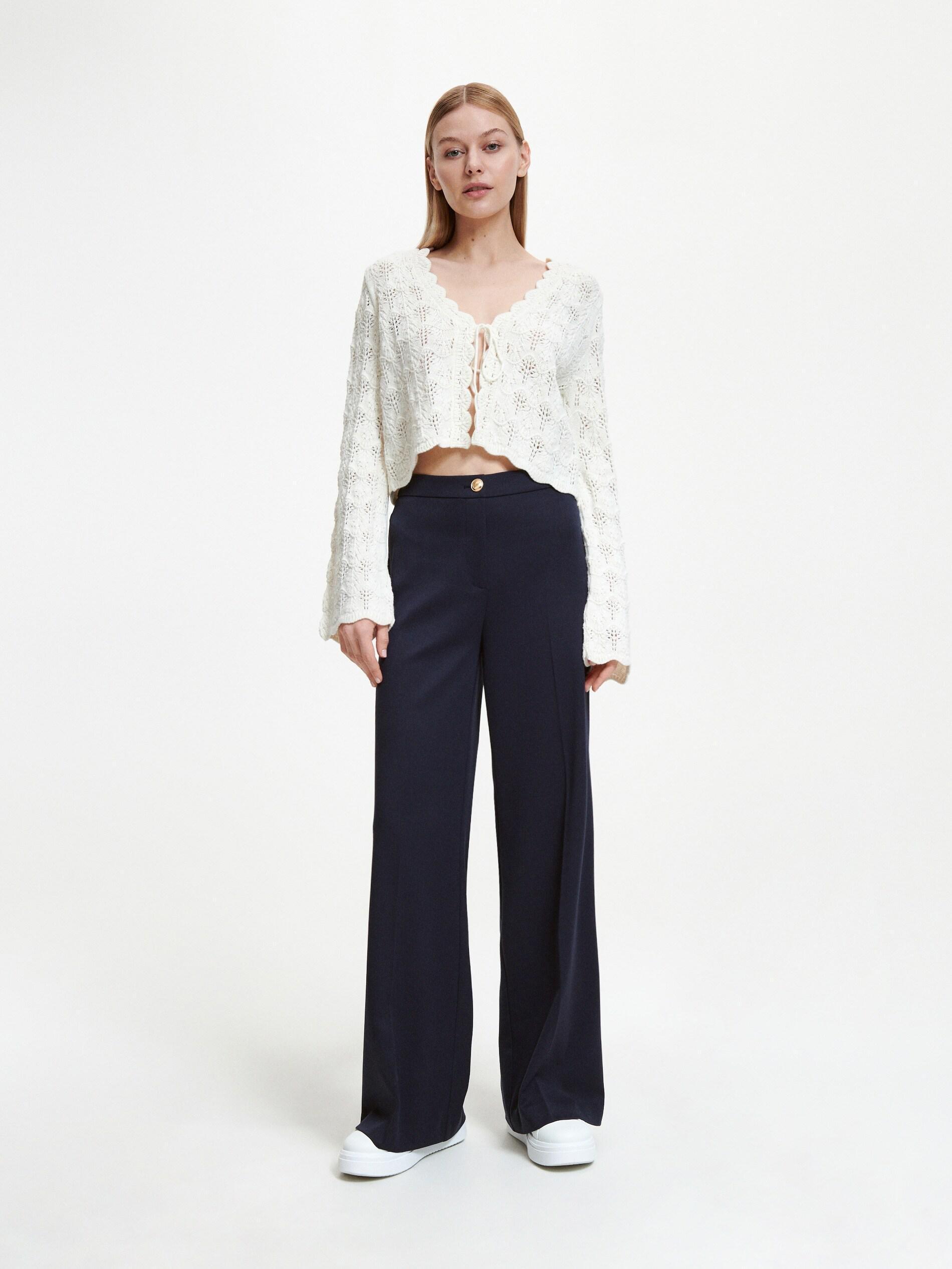 Navy Wide Leg Trousers, , large image number 1