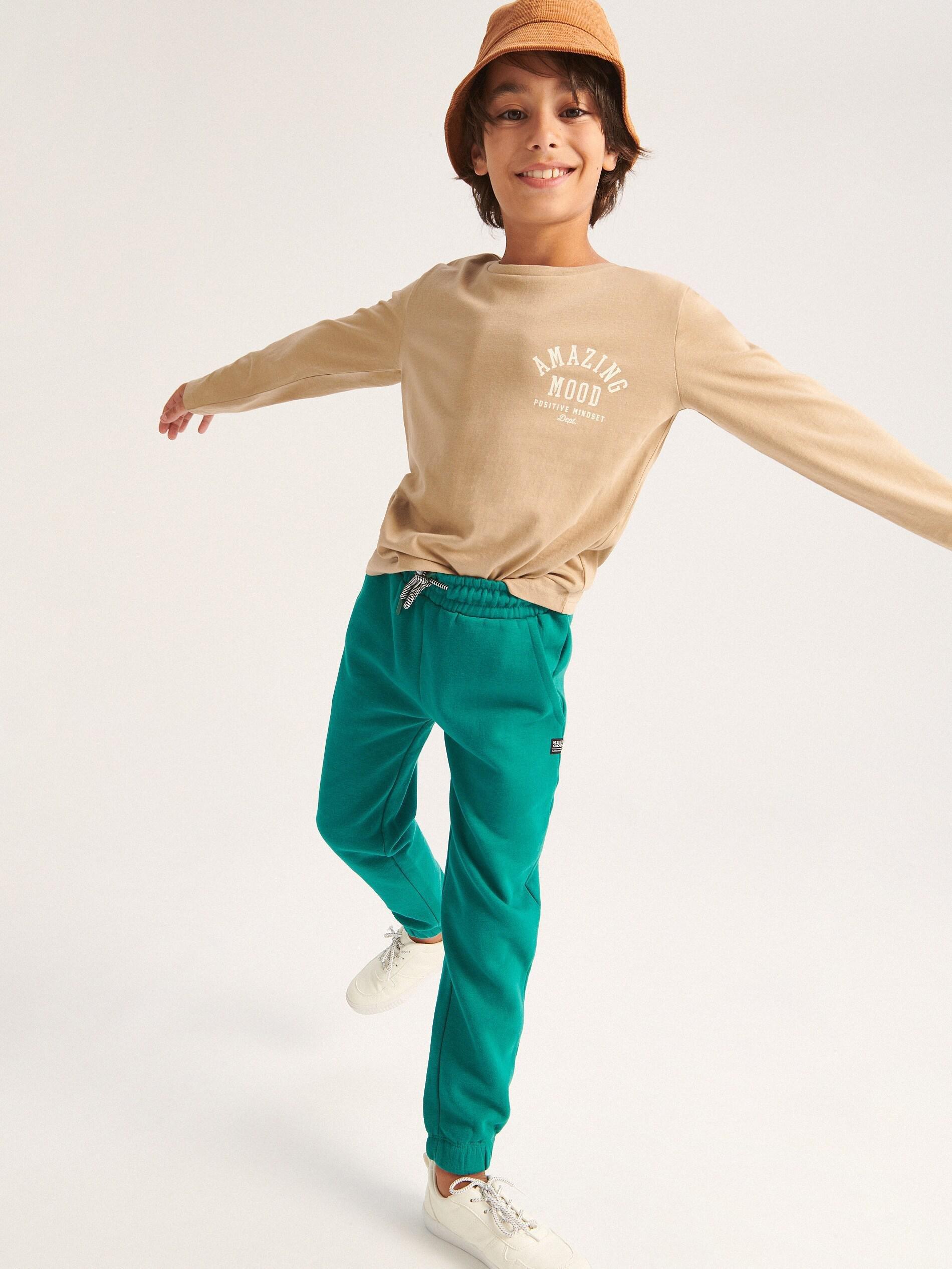 Turquoise Sweatpants With Applique, Kids Boys, , large image number 0