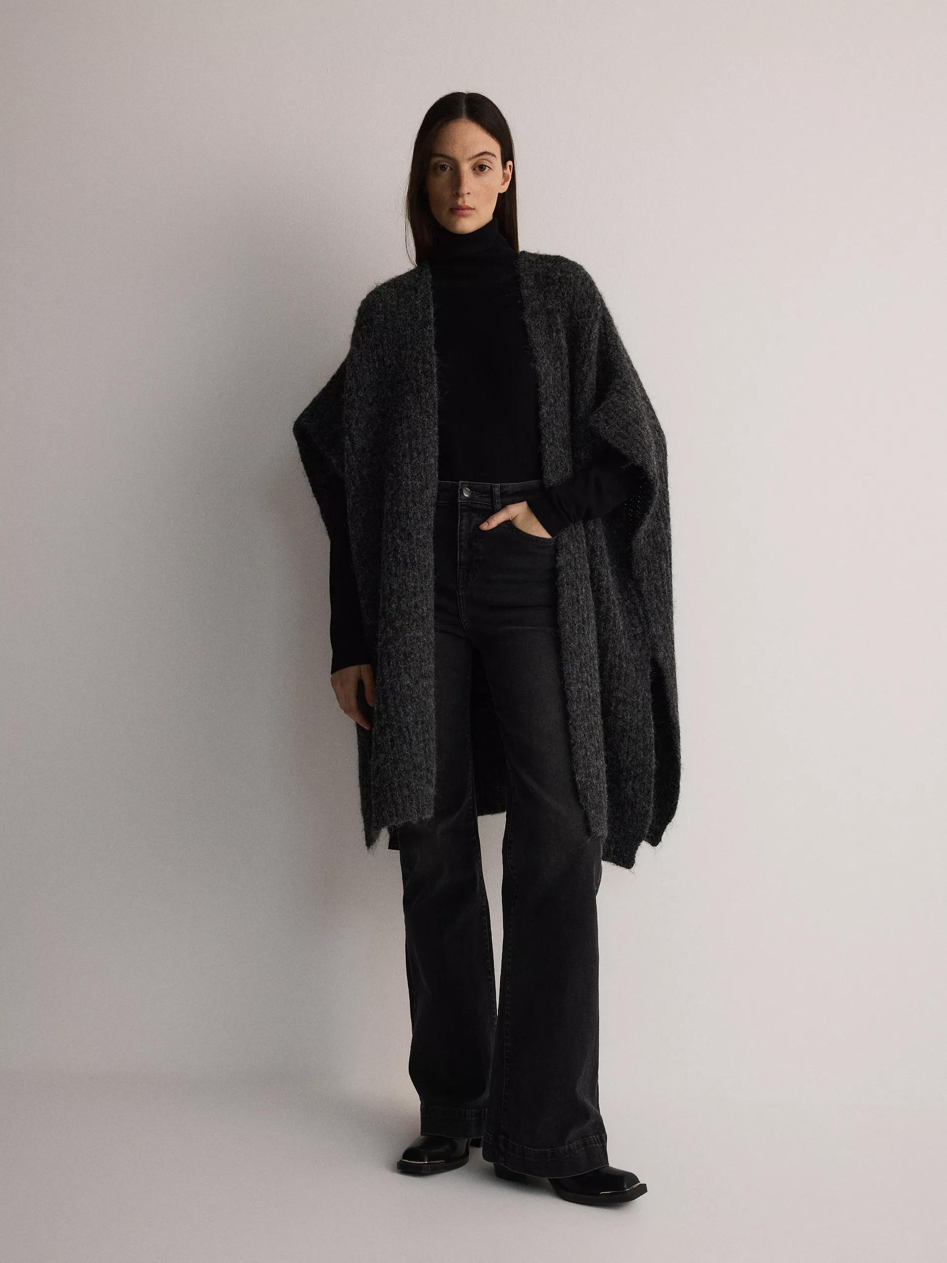 DARK GREY Wool blend poncho, Grey, large image number 0