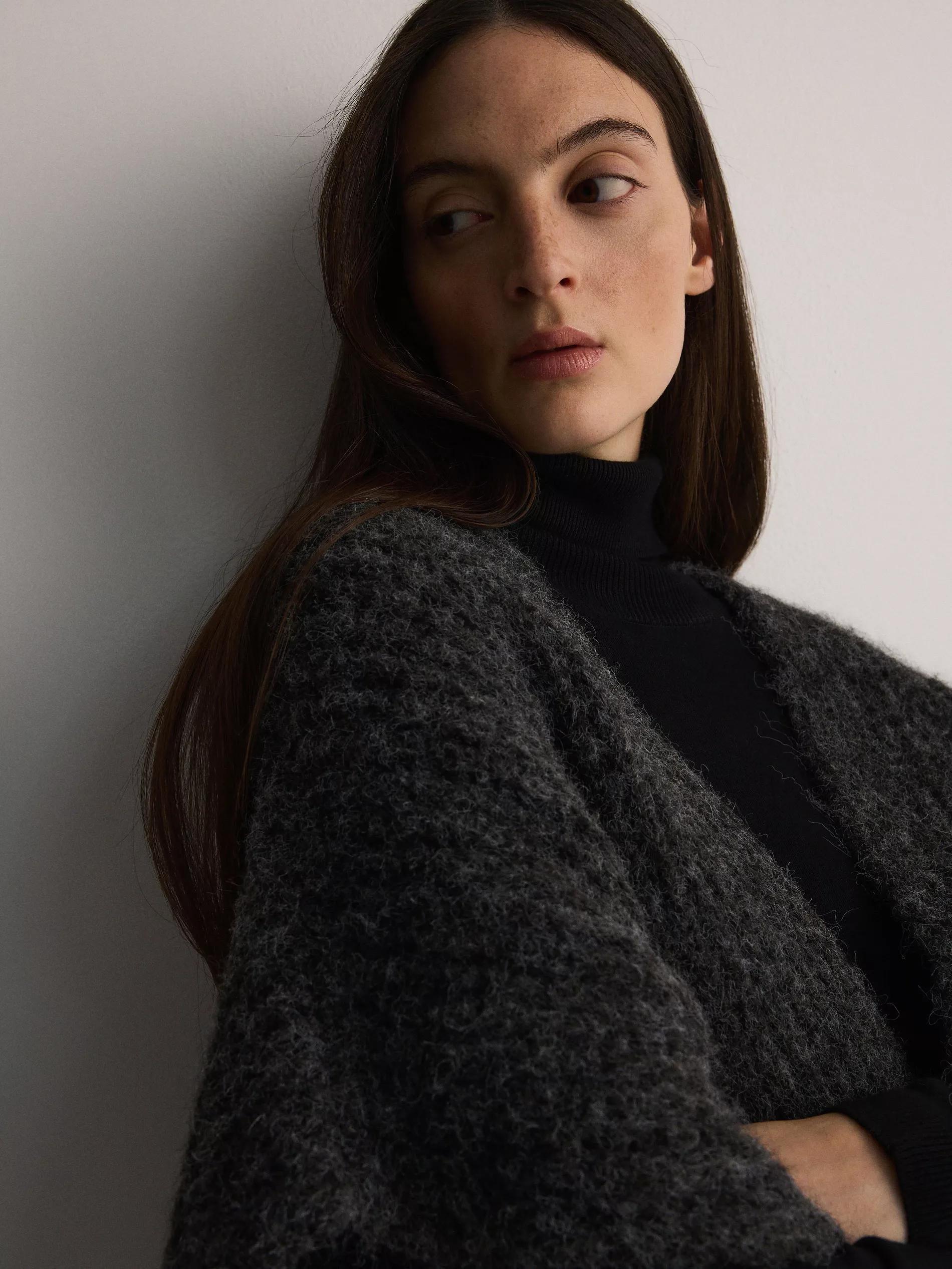 DARK GREY Wool blend poncho, Grey, large image number 1
