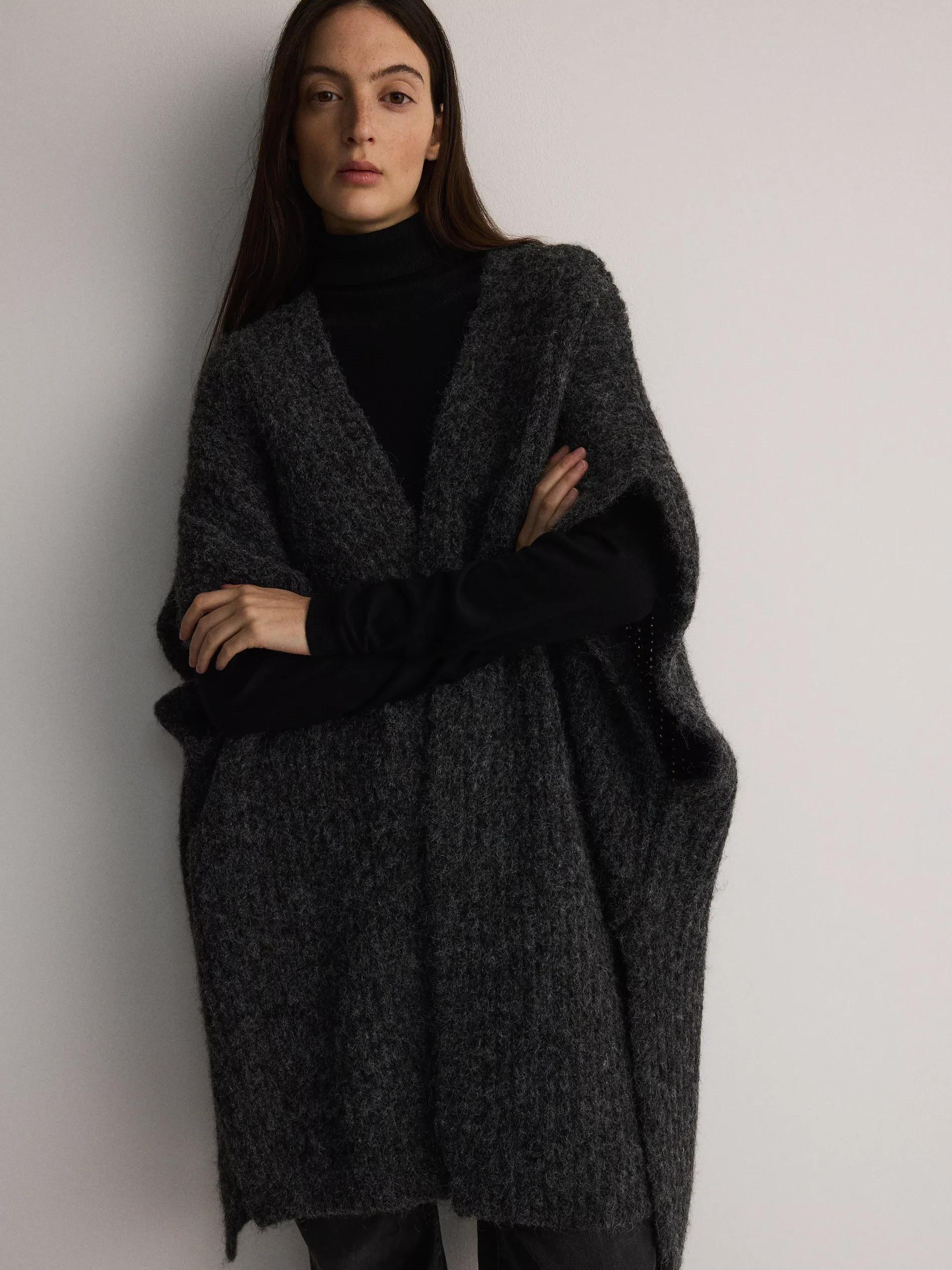 DARK GREY Wool blend poncho, Grey, large image number 2