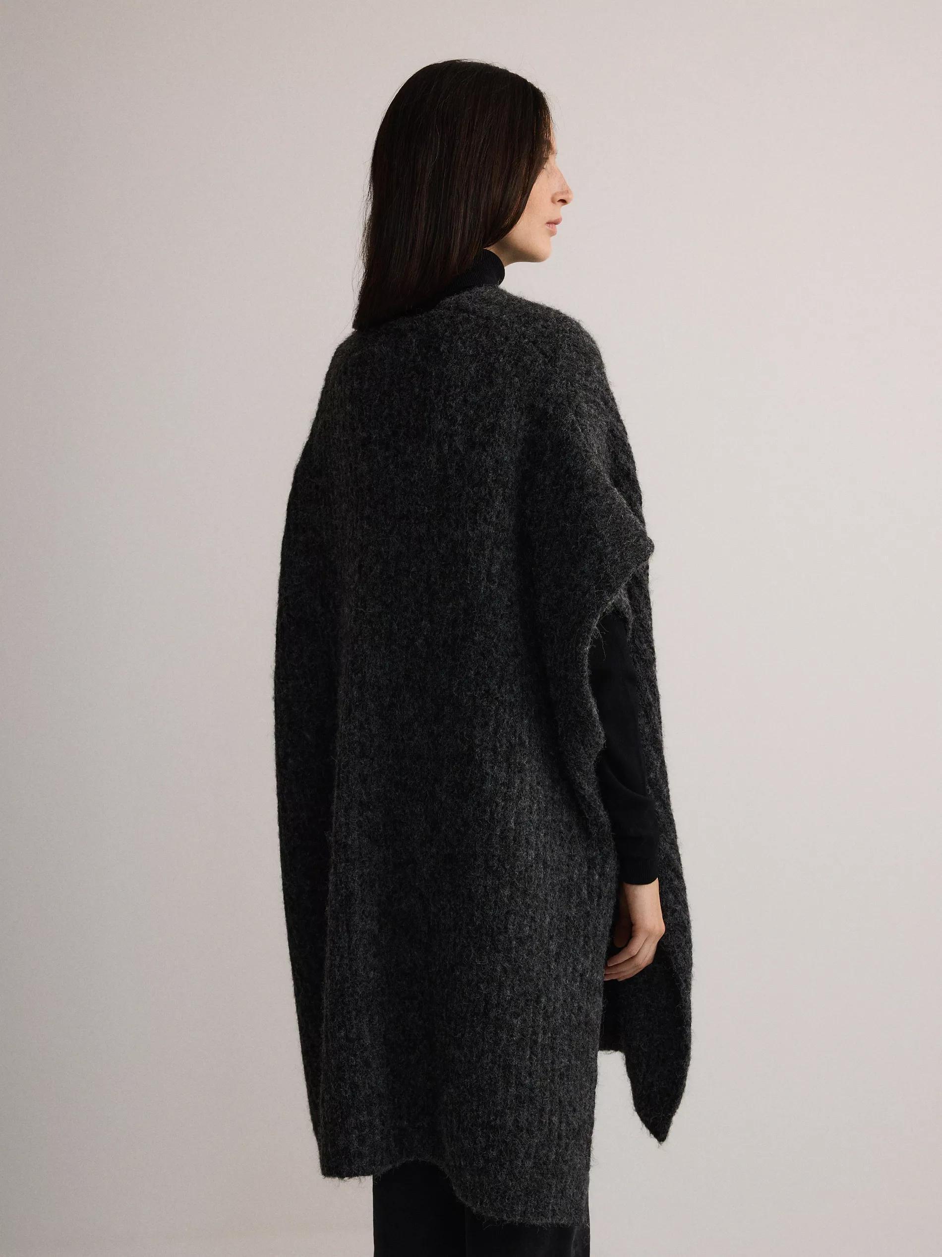DARK GREY Wool blend poncho, Grey, large image number 3