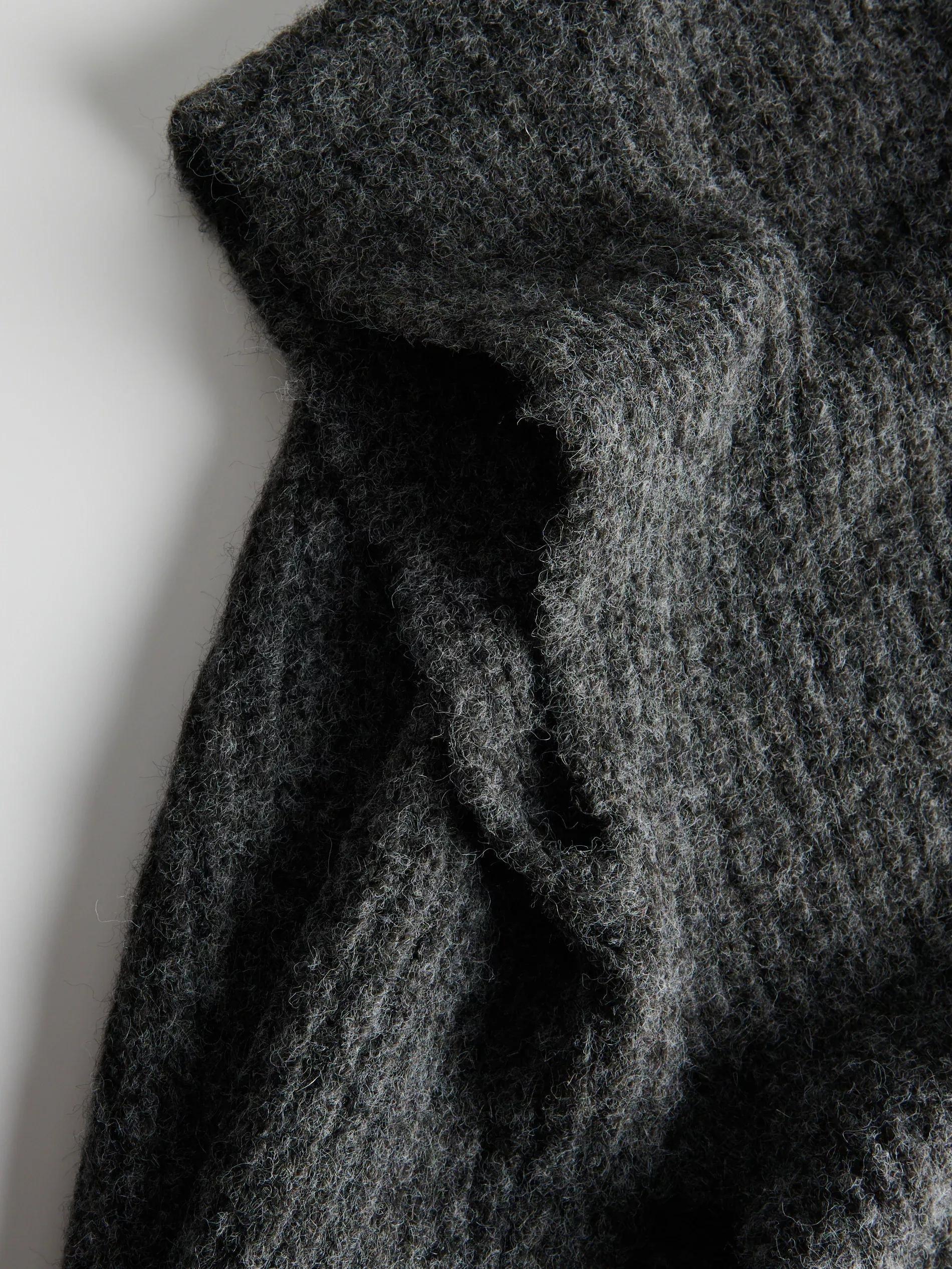 DARK GREY Wool blend poncho, Grey, large image number 5