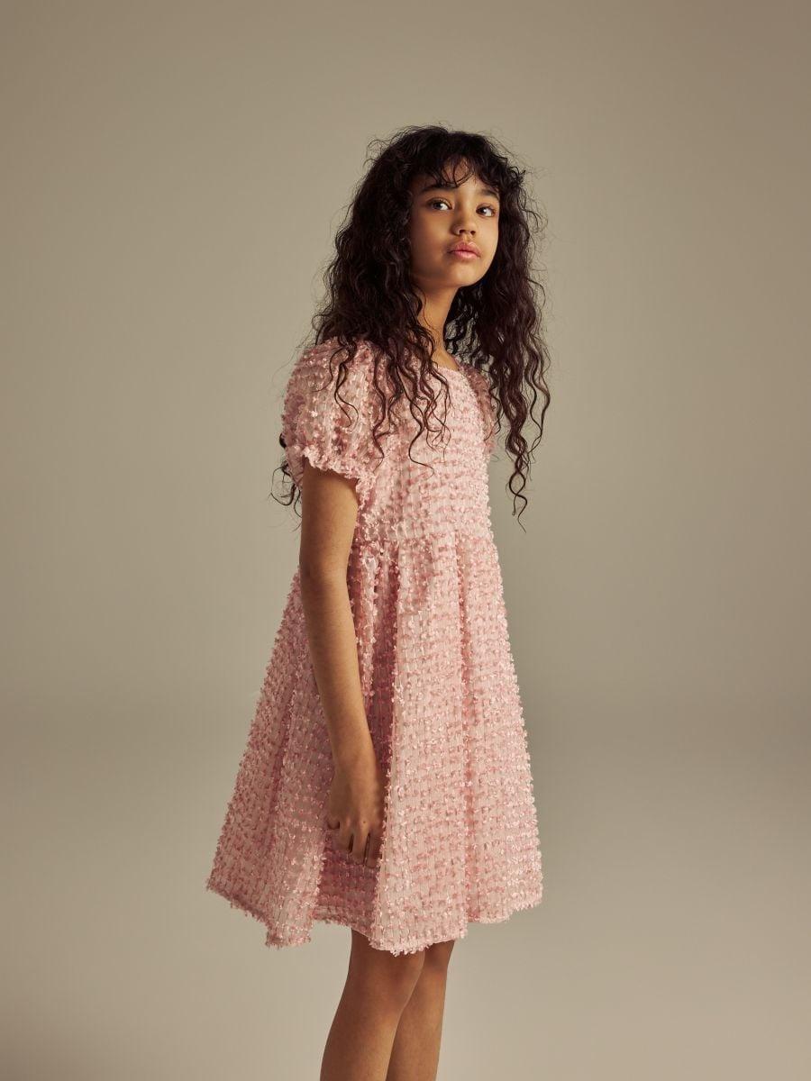 Pink Dress With Puff Sleeves, Pink, large image number 0