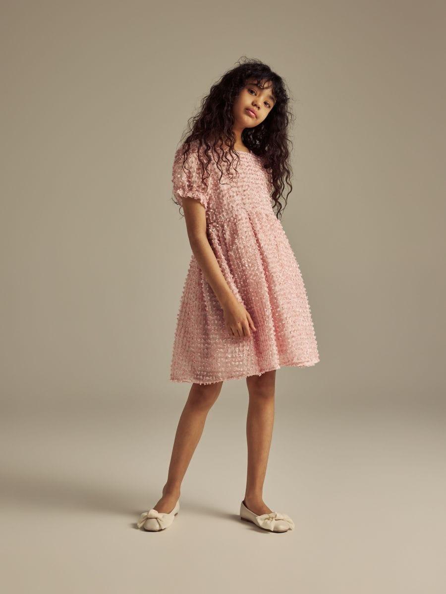 Pink Dress With Puff Sleeves, Pink, large image number 1