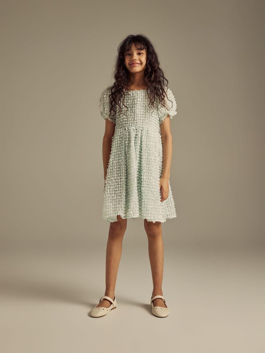 Turquoise Dress With Puff Sleeves, Turquoise, large image number 0