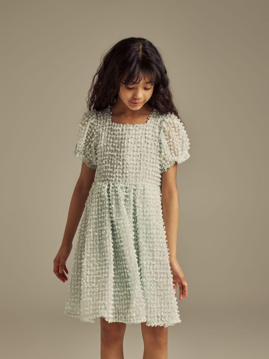 Turquoise Dress With Puff Sleeves, Turquoise, medium