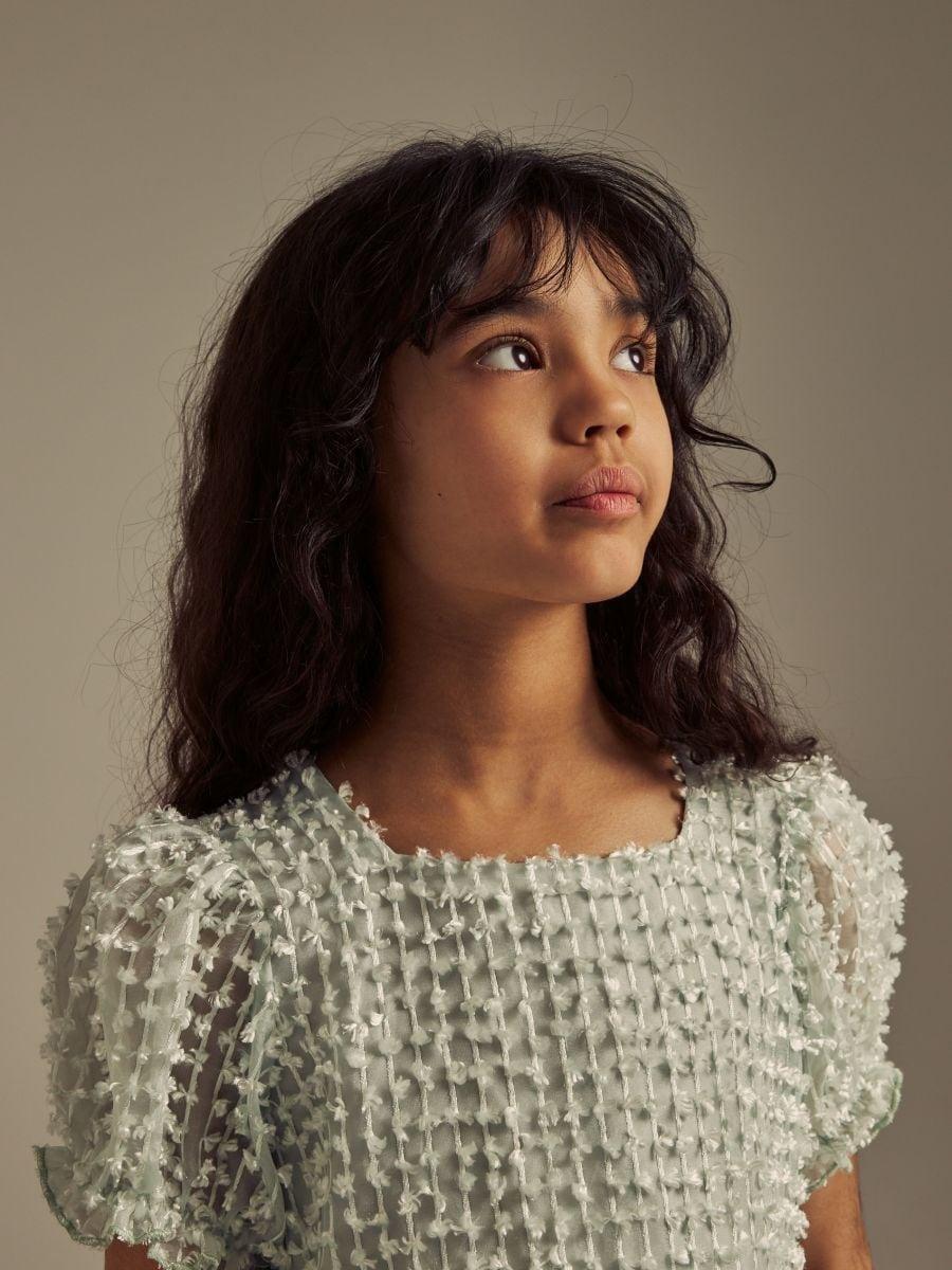 Turquoise Dress With Puff Sleeves, Turquoise, large image number 2