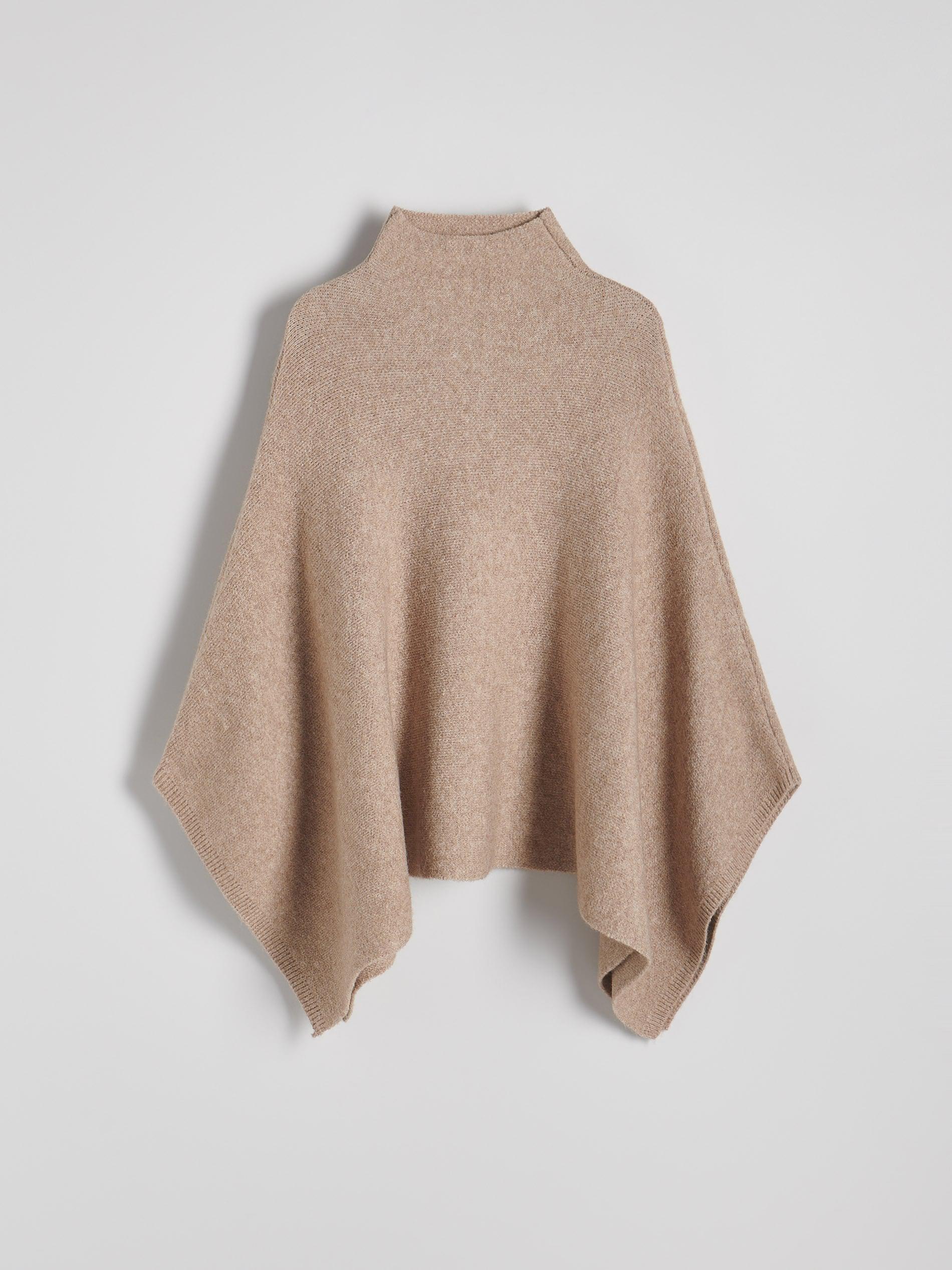 Beige Jersey Turtleneck Poncho, Beige, large image number 0