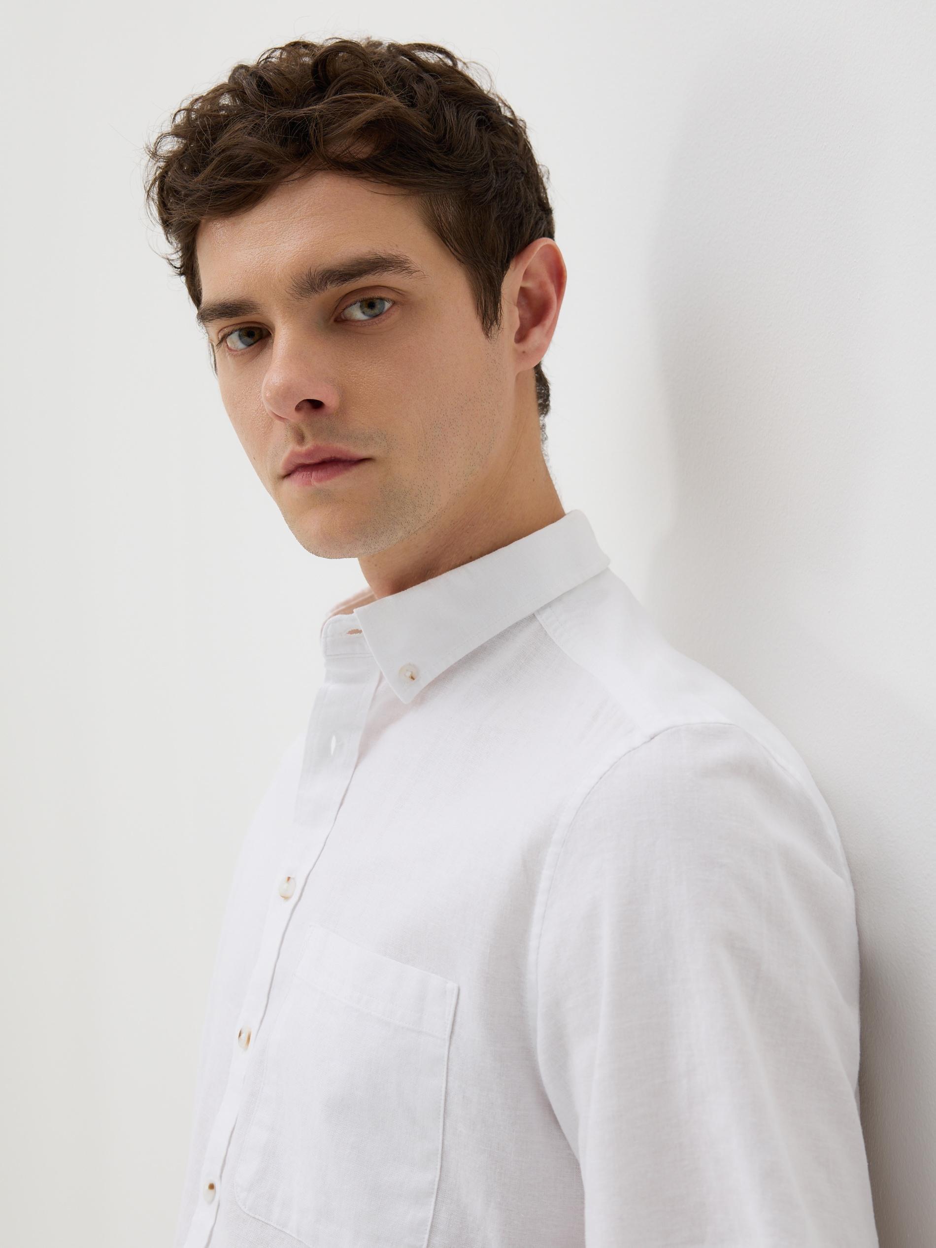 White Regular Fit Linen Rich Shirt, White, large image number 2