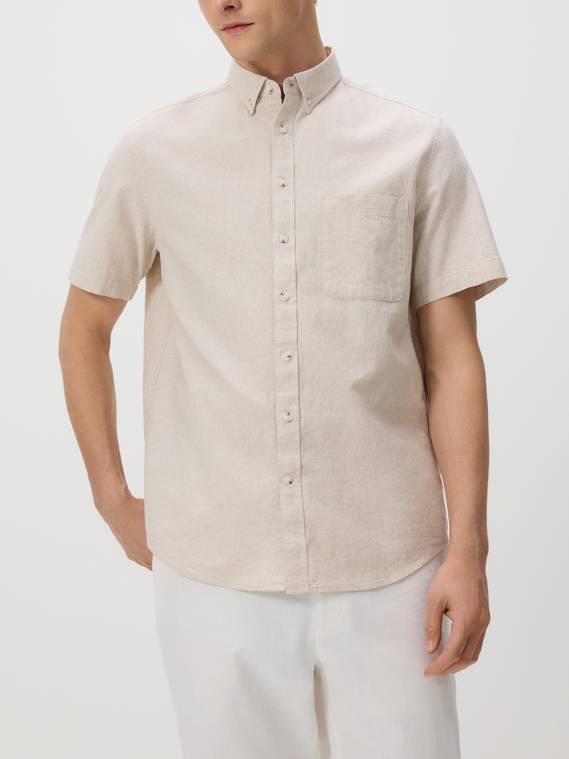 Beige Regular Fit Linen Rich Shirt, Ivory, large image number 0