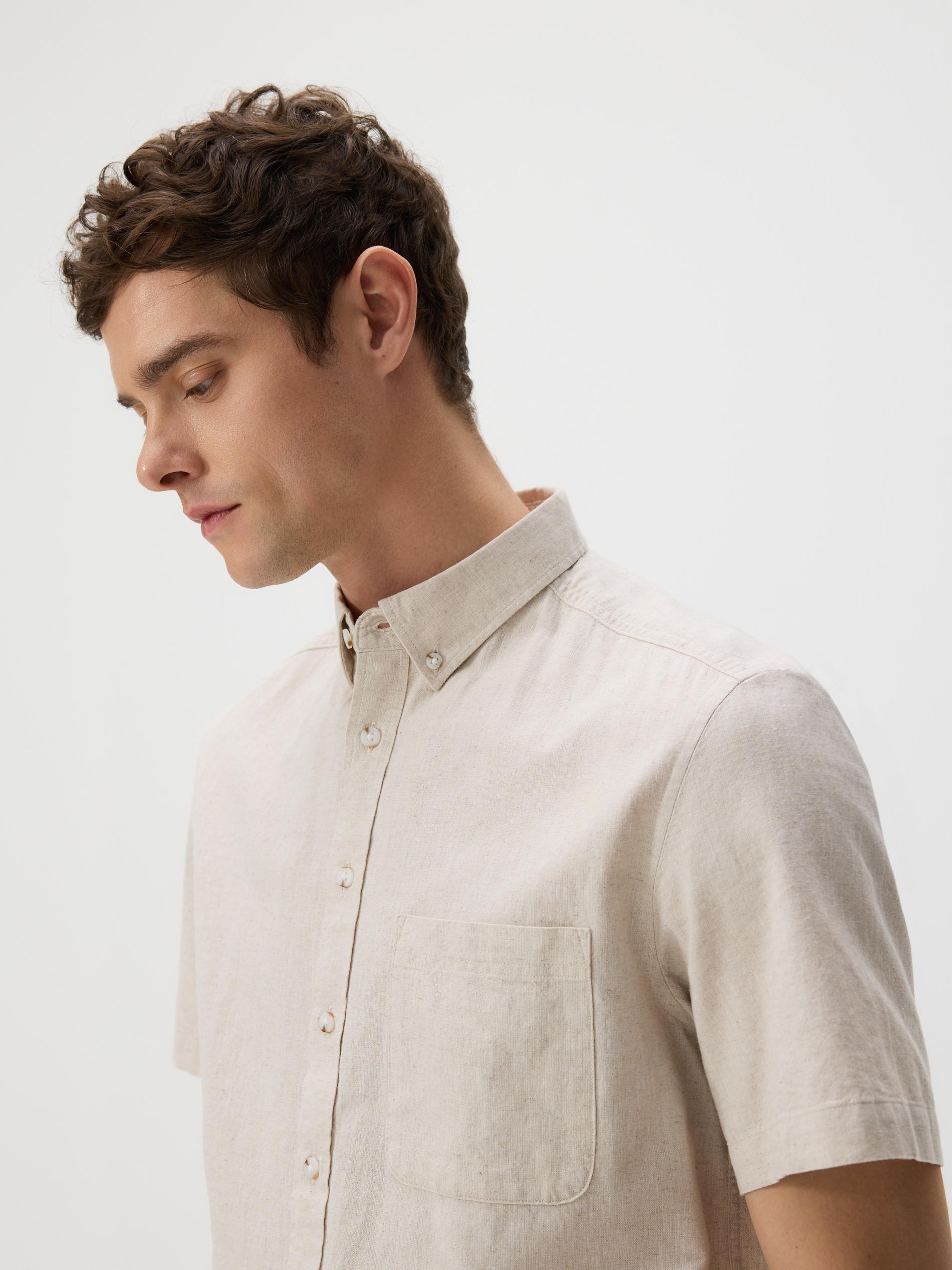 Beige Regular Fit Linen Rich Shirt, Ivory, large image number 2