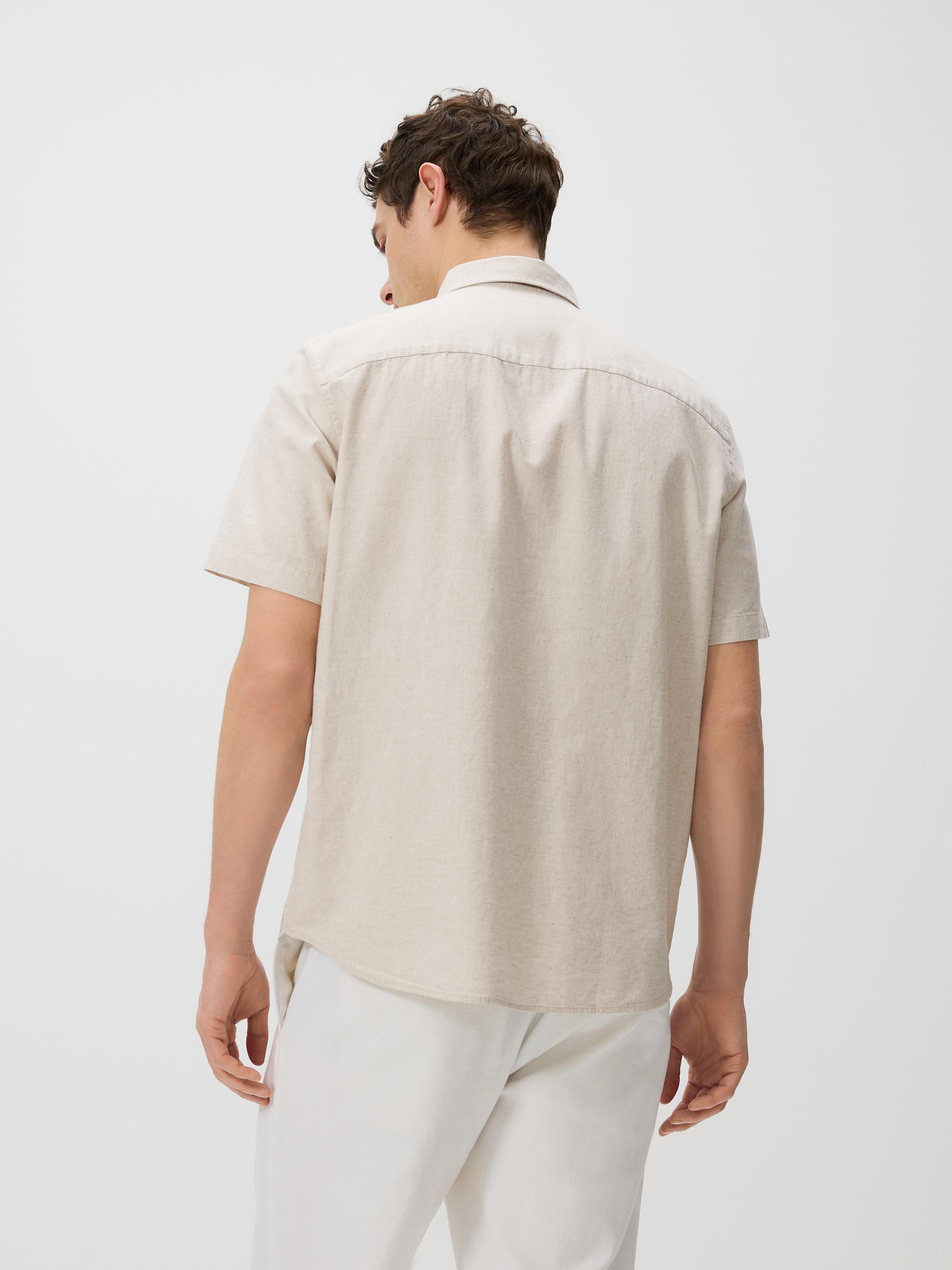 Beige Regular Fit Linen Rich Shirt, Ivory, large image number 3