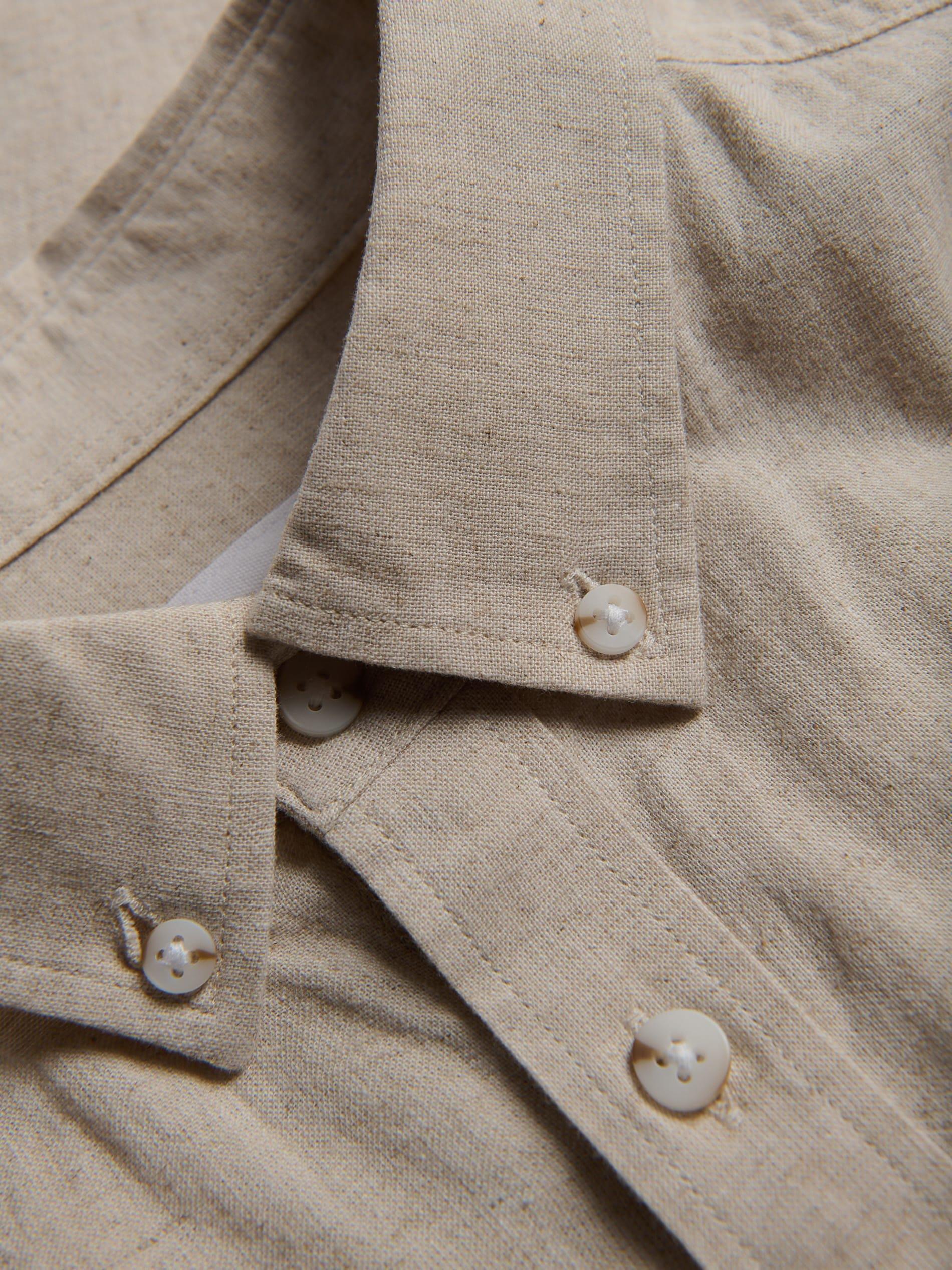 Beige Regular Fit Linen Rich Shirt, Ivory, large image number 5