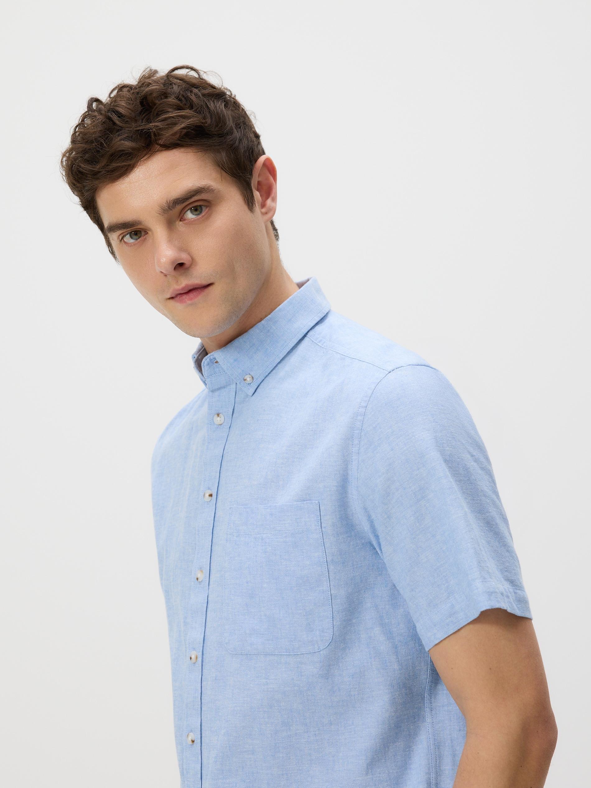 Blue Regular Fit Linen Rich Shirt, Blue, large image number 0