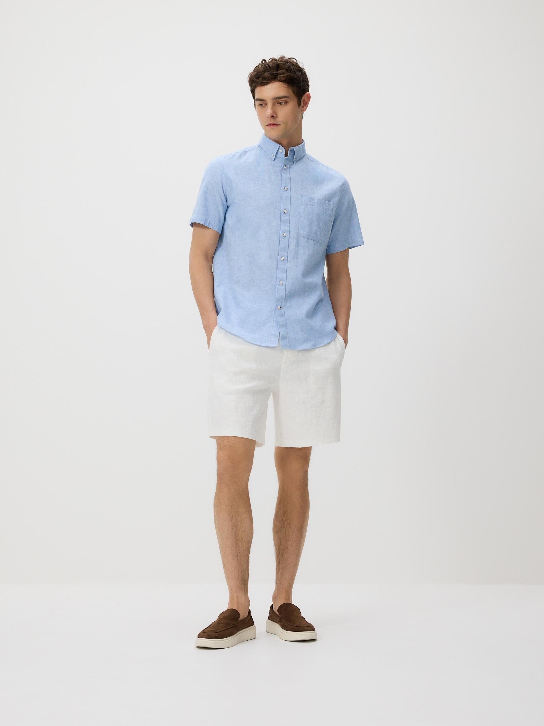 Blue Regular Fit Linen Rich Shirt, Blue, large image number 1