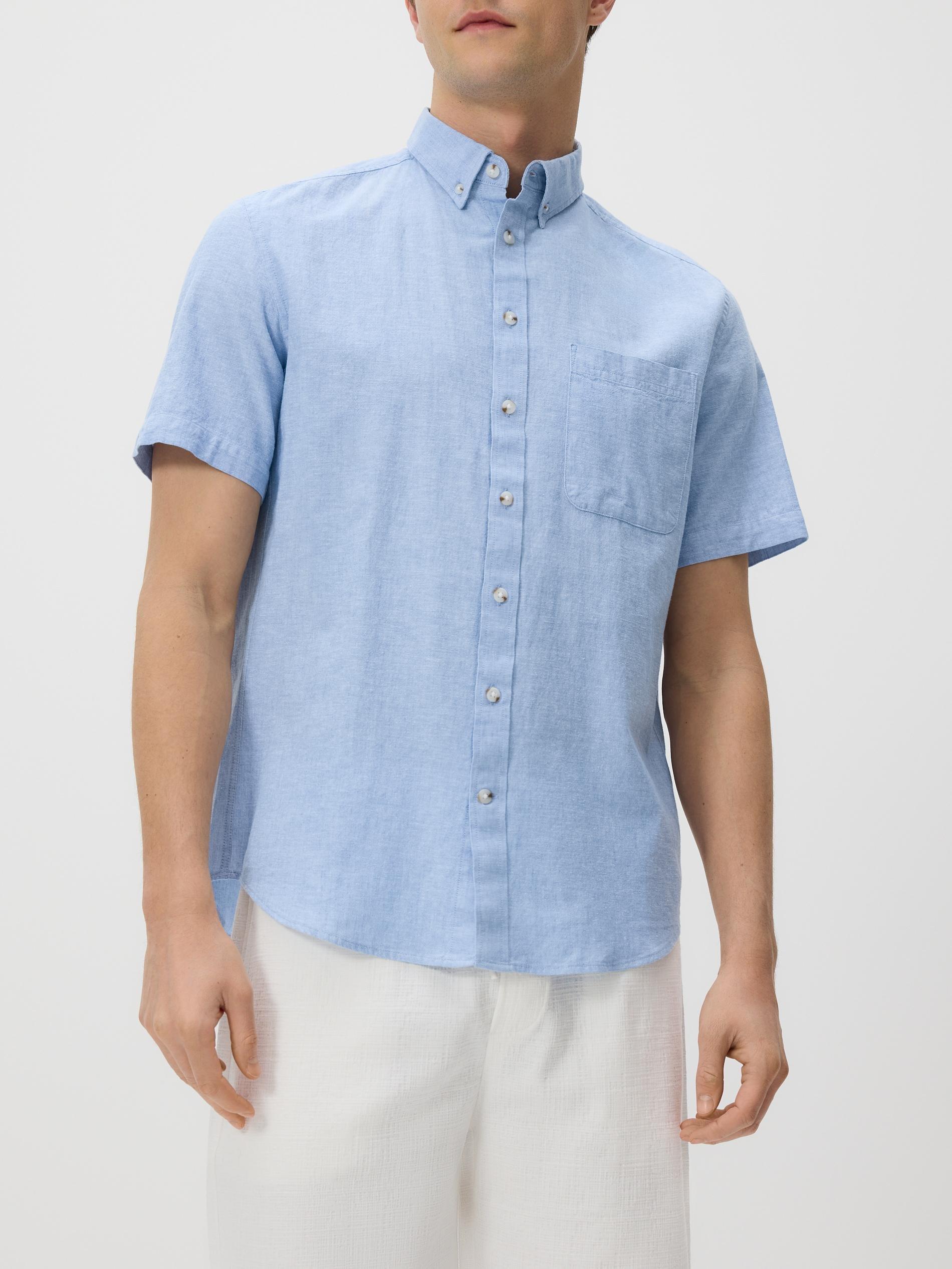 Blue Regular Fit Linen Rich Shirt, Blue, large image number 2