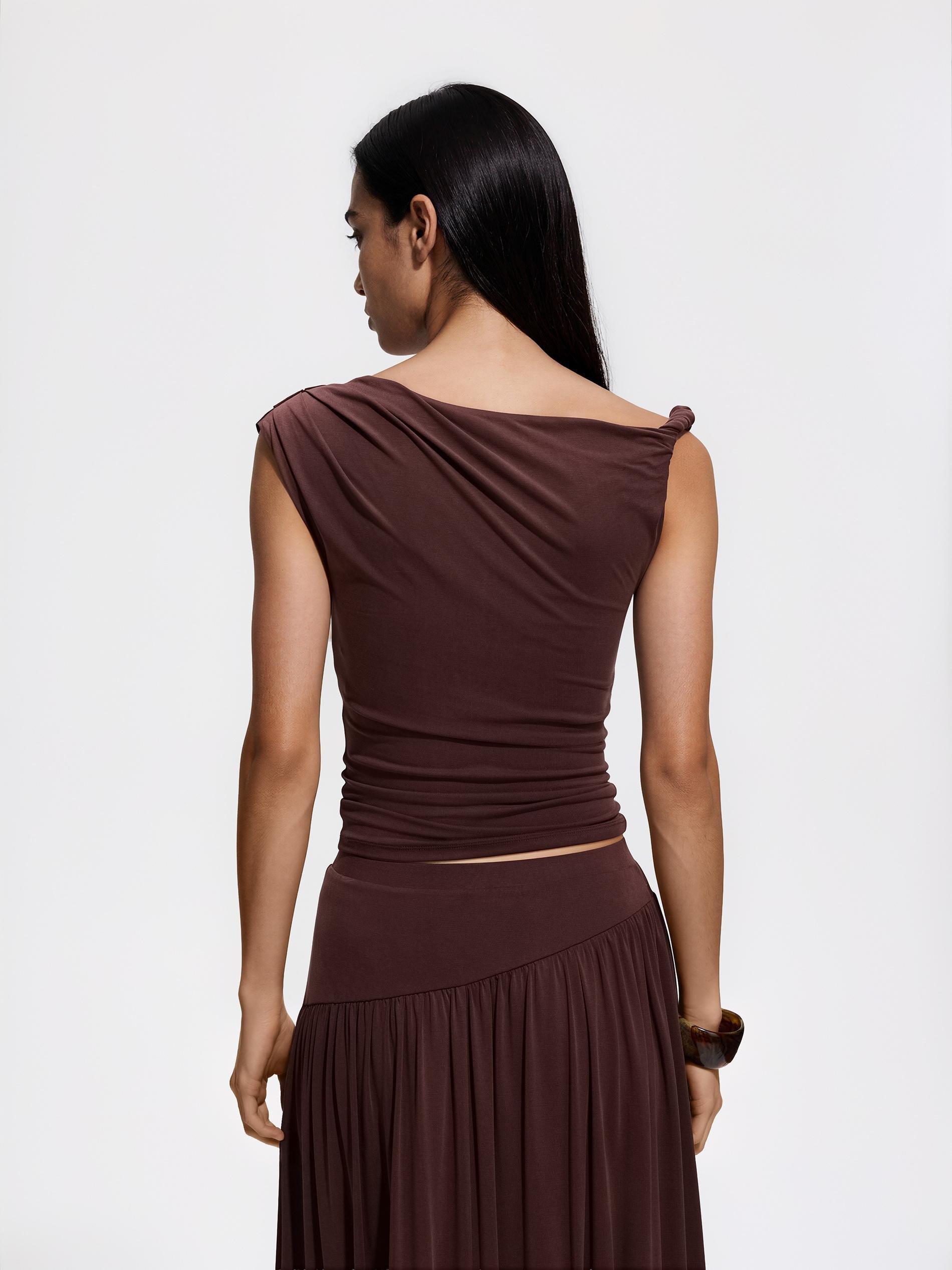 Brown Asymmetric Blouse, Brown, large image number 1