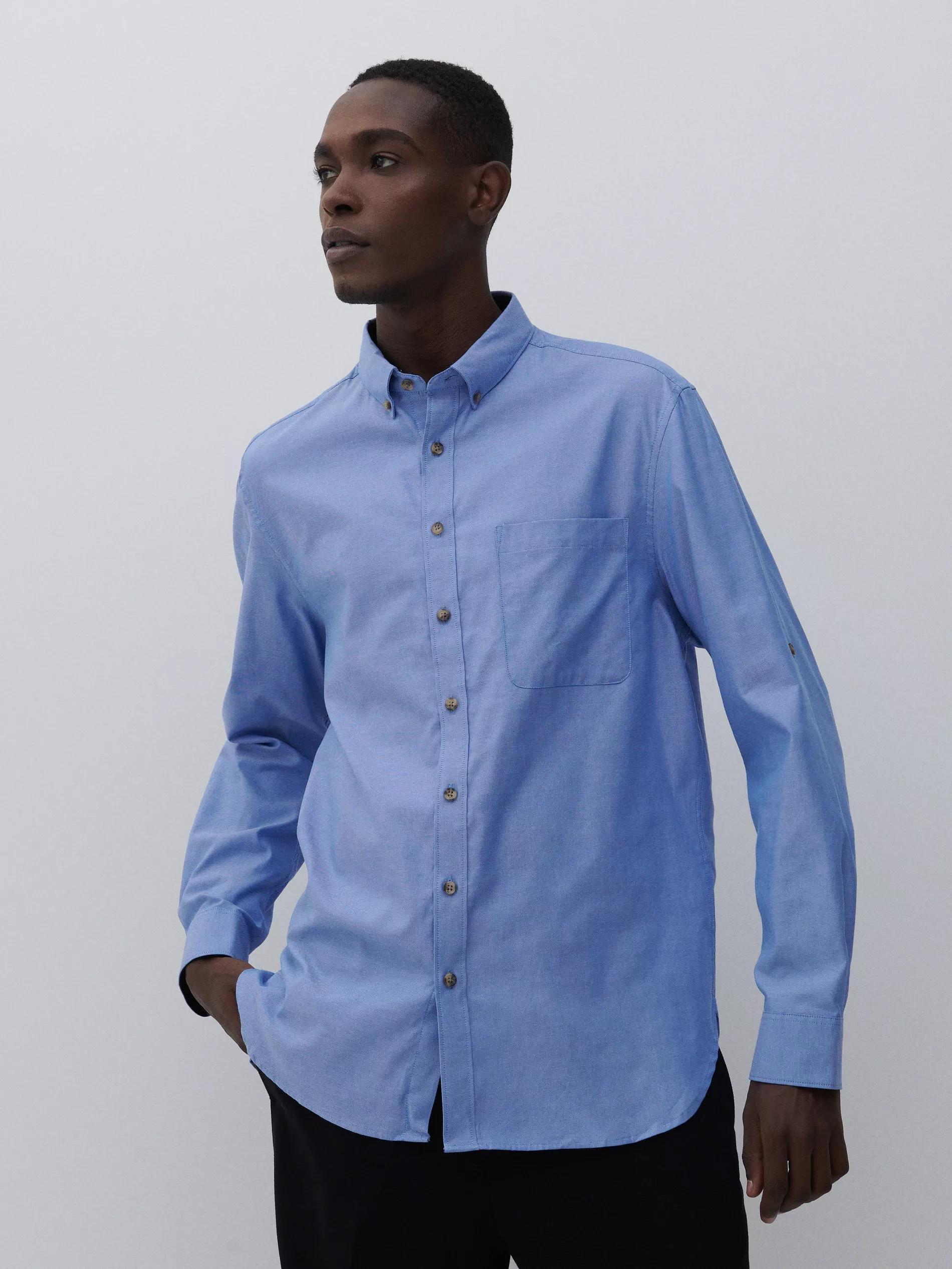 Blue Structured cotton shirt, , large image number 0