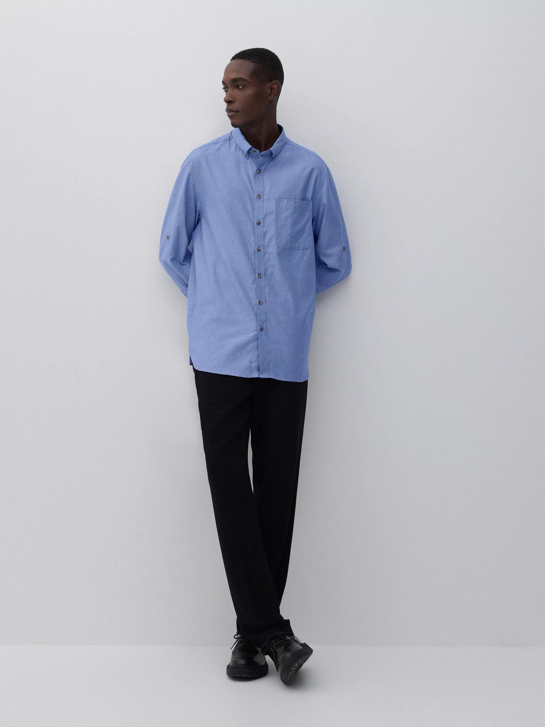 Blue Structured cotton shirt, , large image number 1