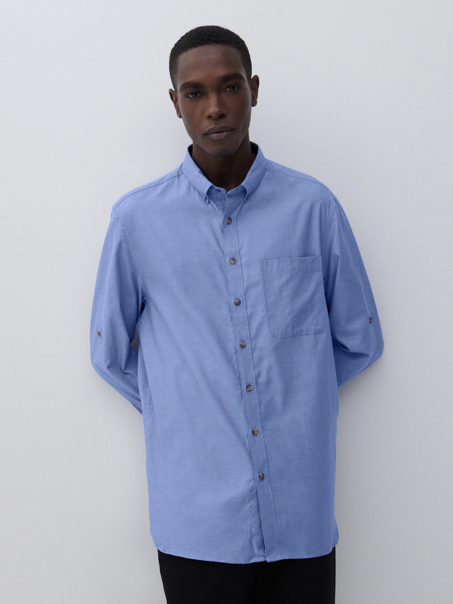 Blue Structured cotton shirt, , large image number 3