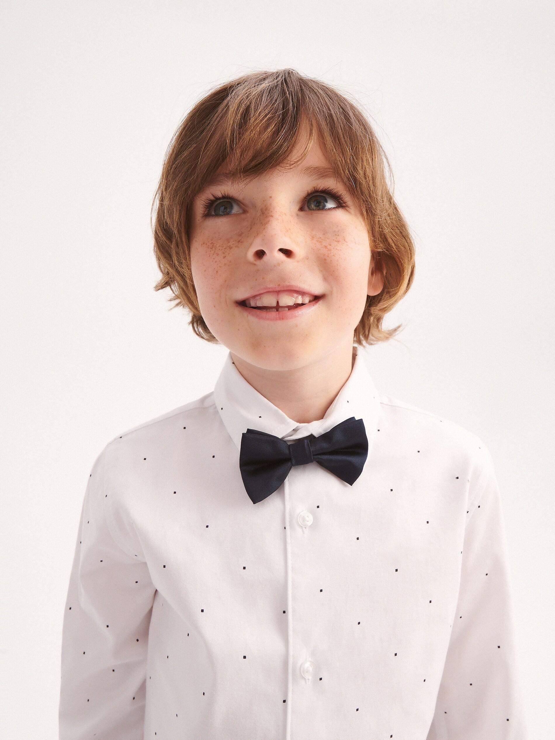White Elegant Shirt With Bow Tie, Kids Boys, , large image number 0