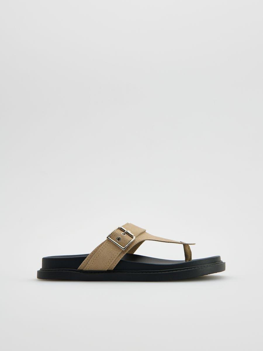 Beige Imitation Leather Slippers, , large image number 0